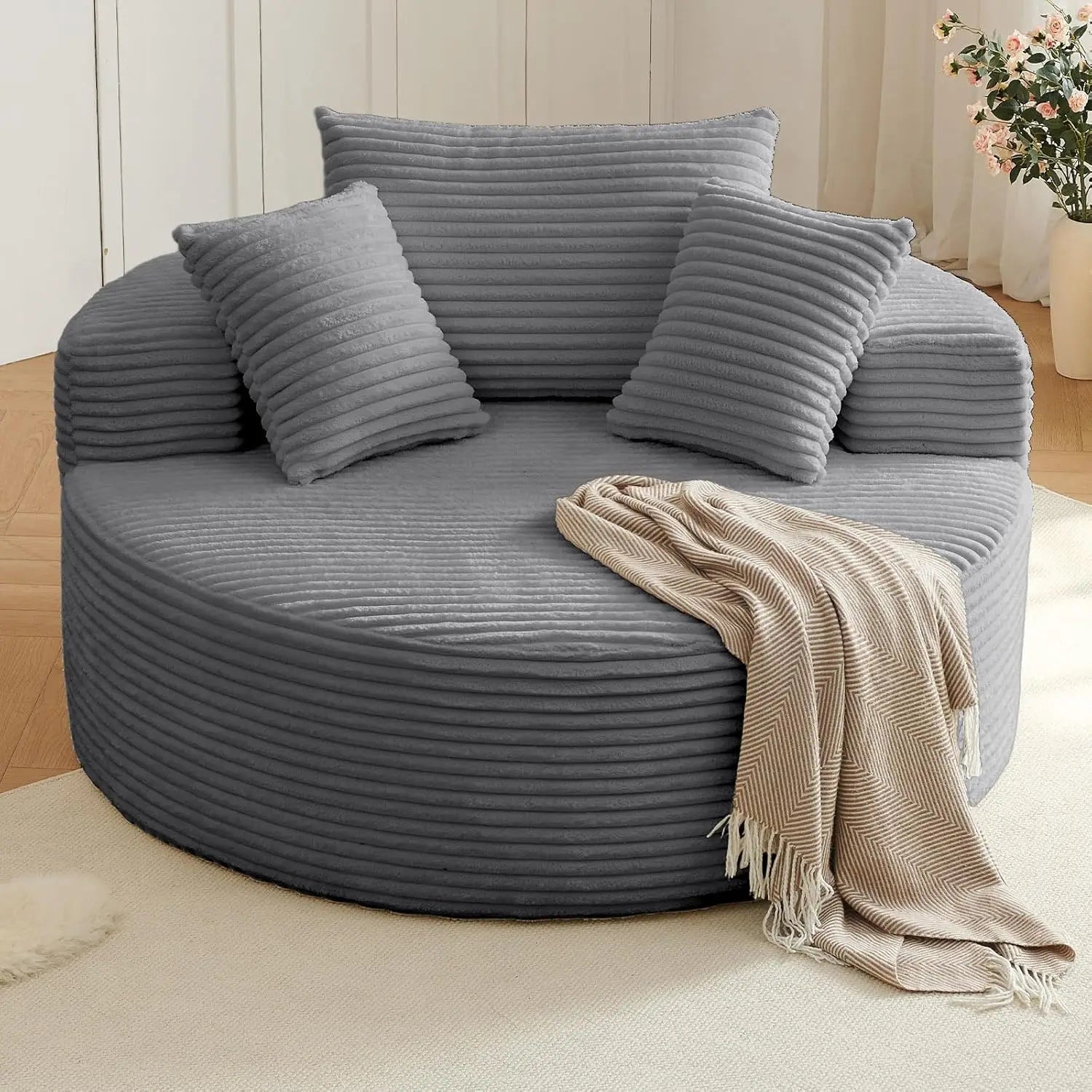 Oversized Circle Sofa Lounge Chaise, Corduroy Deep Seat Cloud