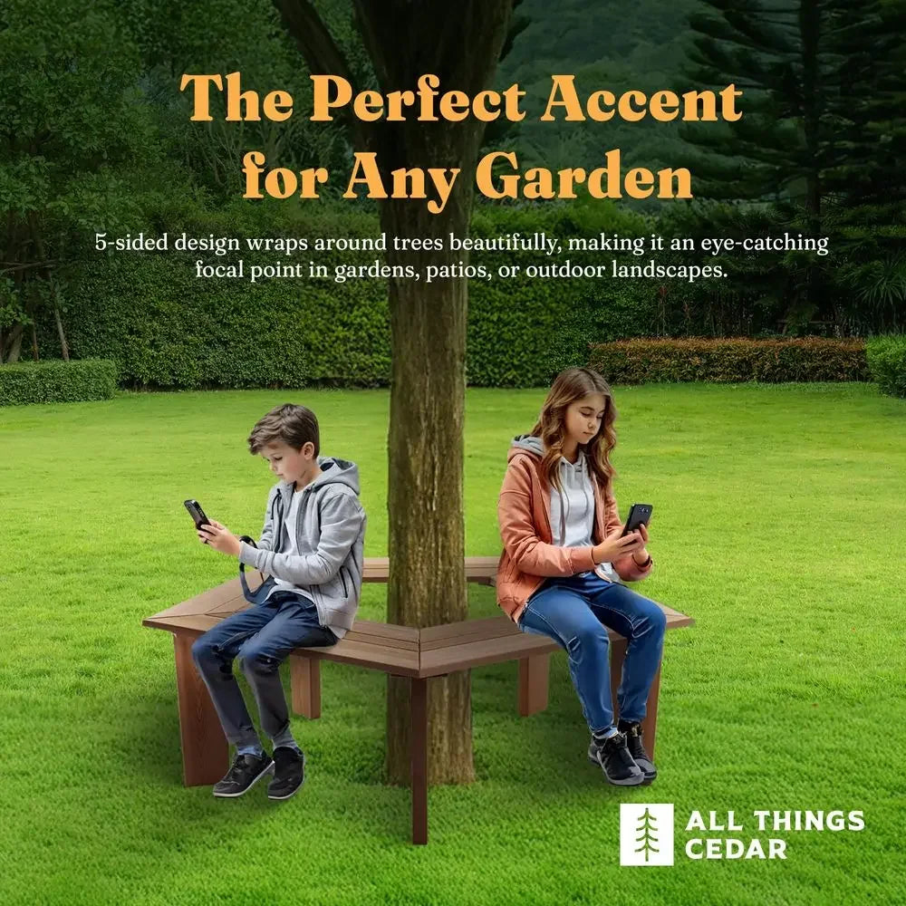 Cedar 52IN 5-Sided Wrap Around Outdoor Seating, Tree Bench, Natural
