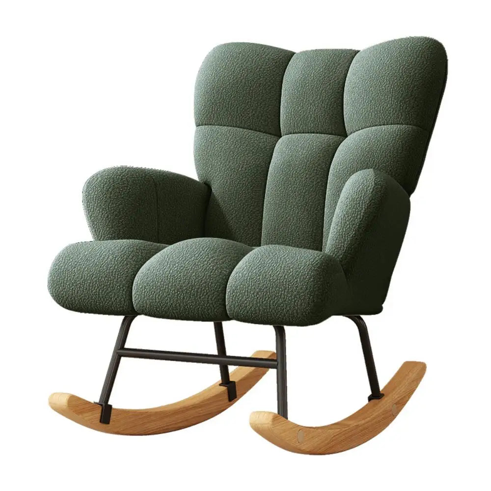Rocking Chair Leisure Chair, High-Back Armchair with Padded Seat, Velvet Fabric, Solid Wood, Soft-Covered Rocking Chair for Office