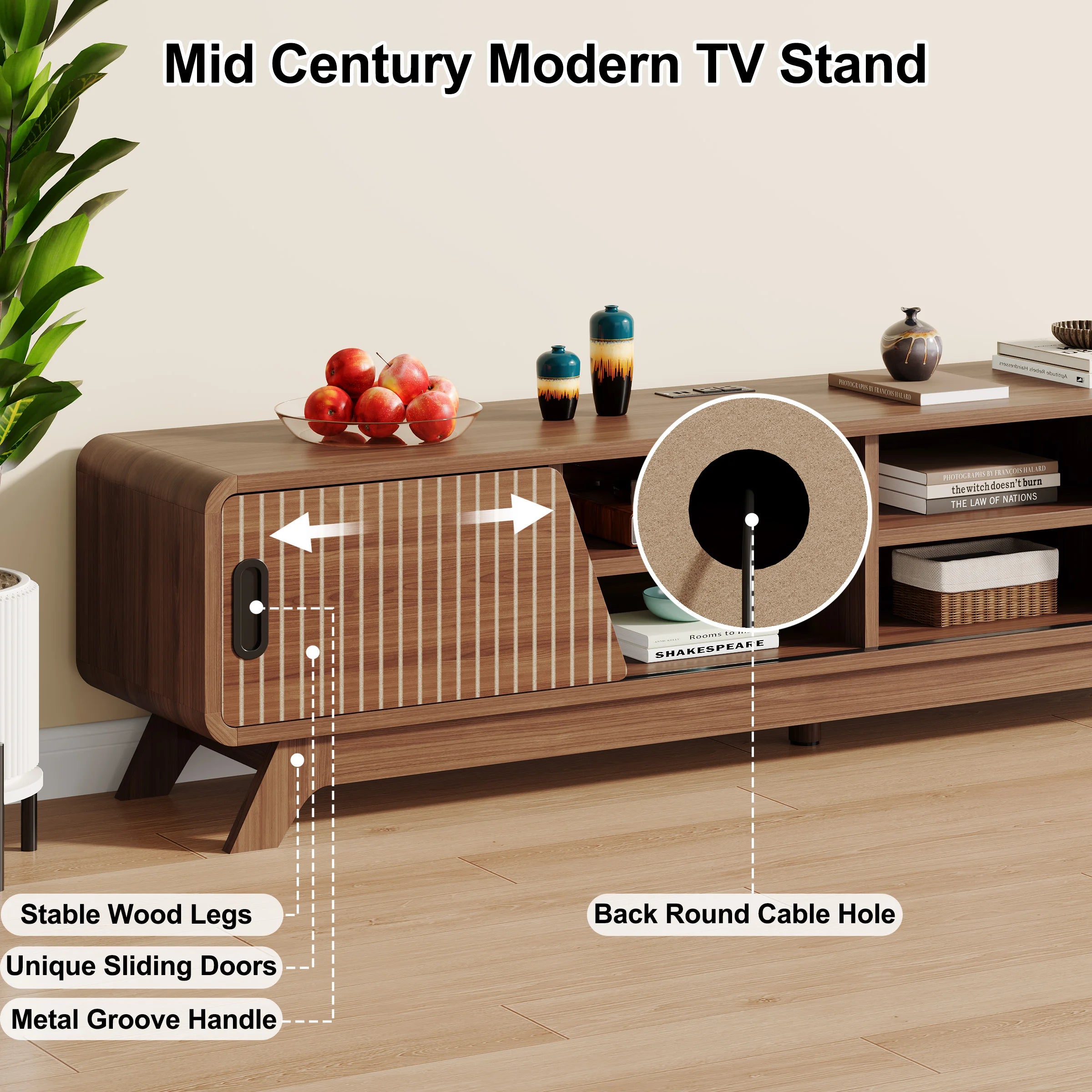 TV Stand, Storage, Shelves, Sliding Doors, American Standard Charging Station