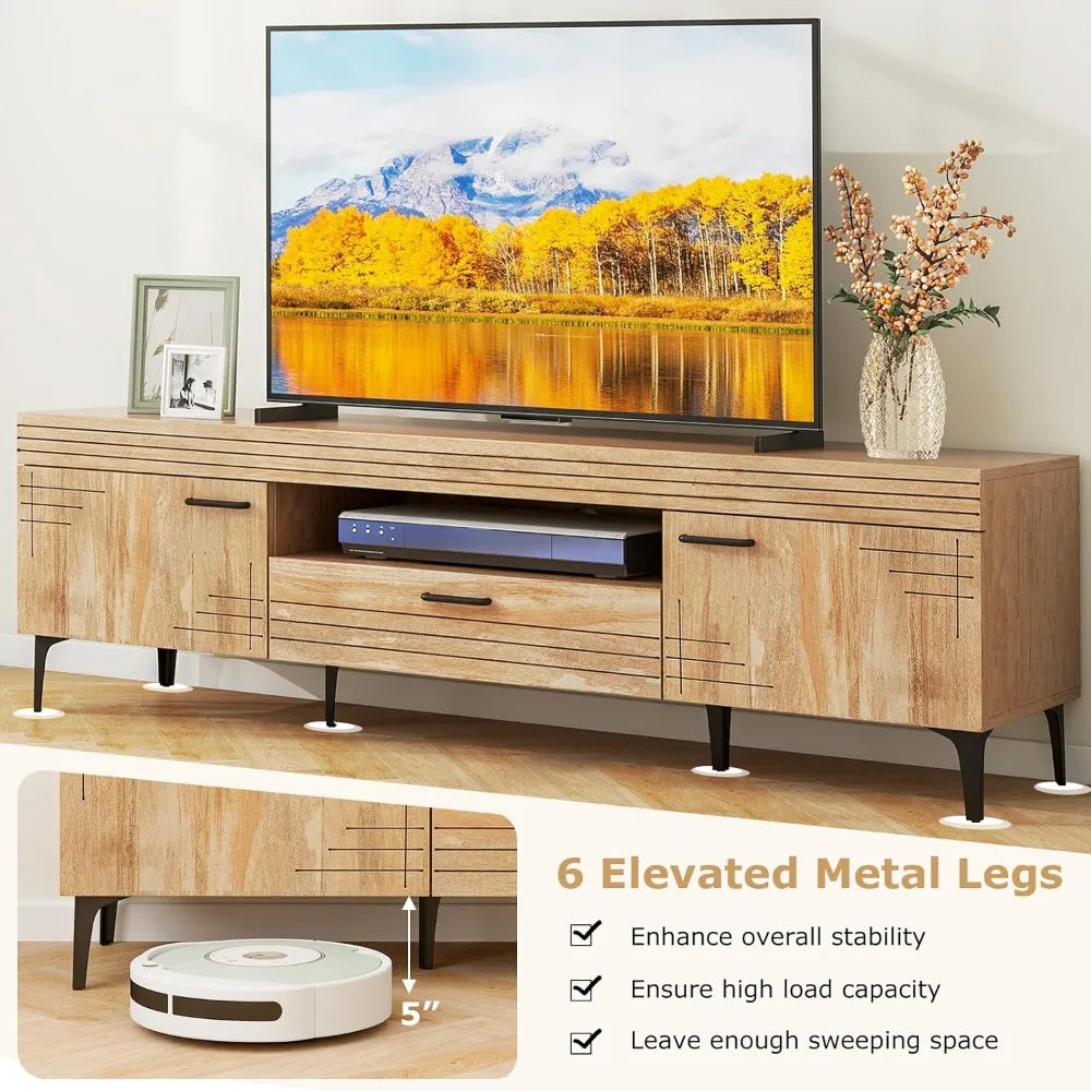 Entertainment Center for 65IN TVs, Drawer, 2 Cabinets Carved Doors