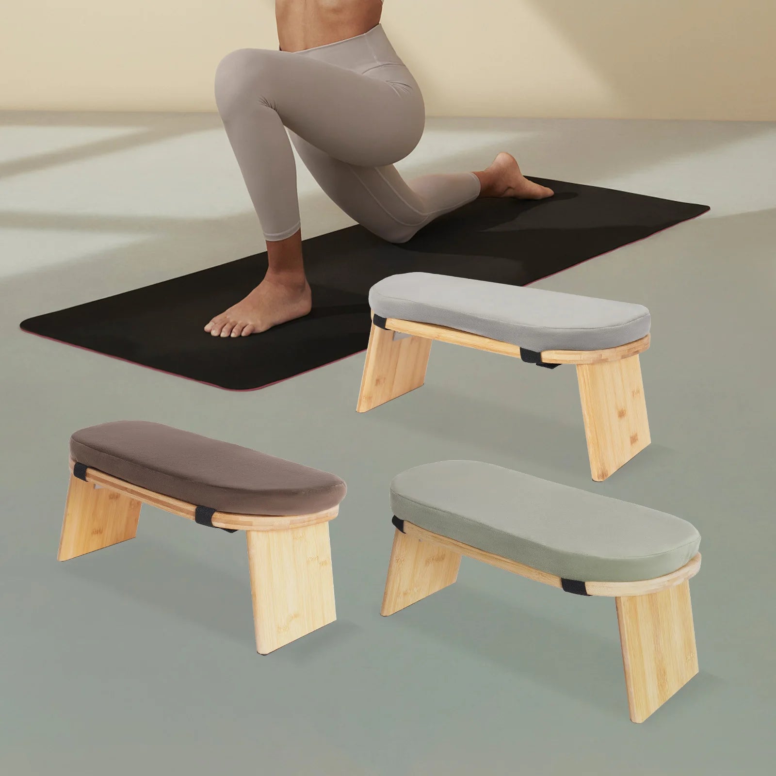 Bymaocar Foldable Kneeling Meditation Bench  Coffee/Gray/Green Color