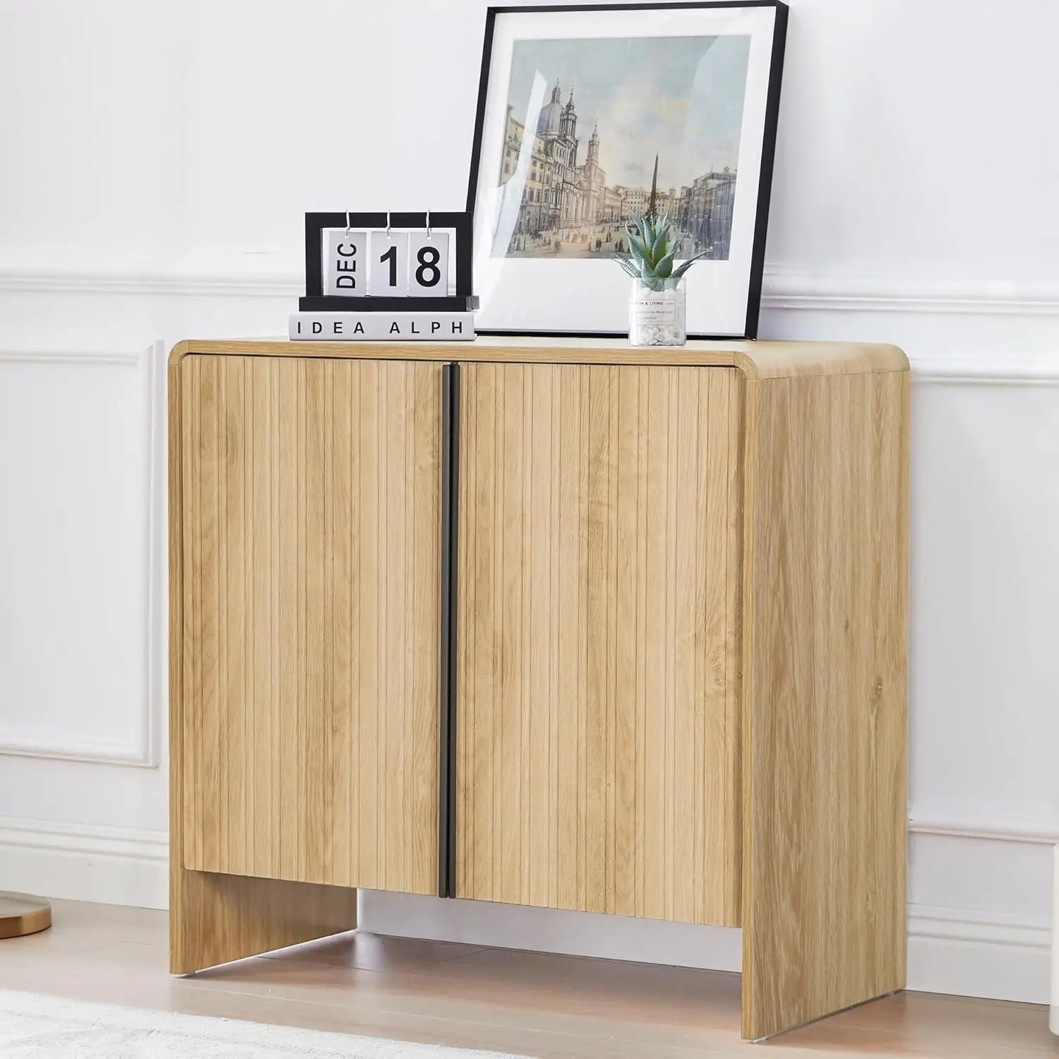 63" Fluted Buffet Cabinet Wood Arched Profile
