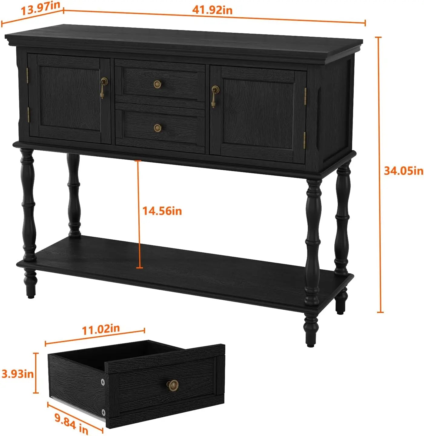 Console Table 2 Drawers 2 Storage Cabinets Open Shelf