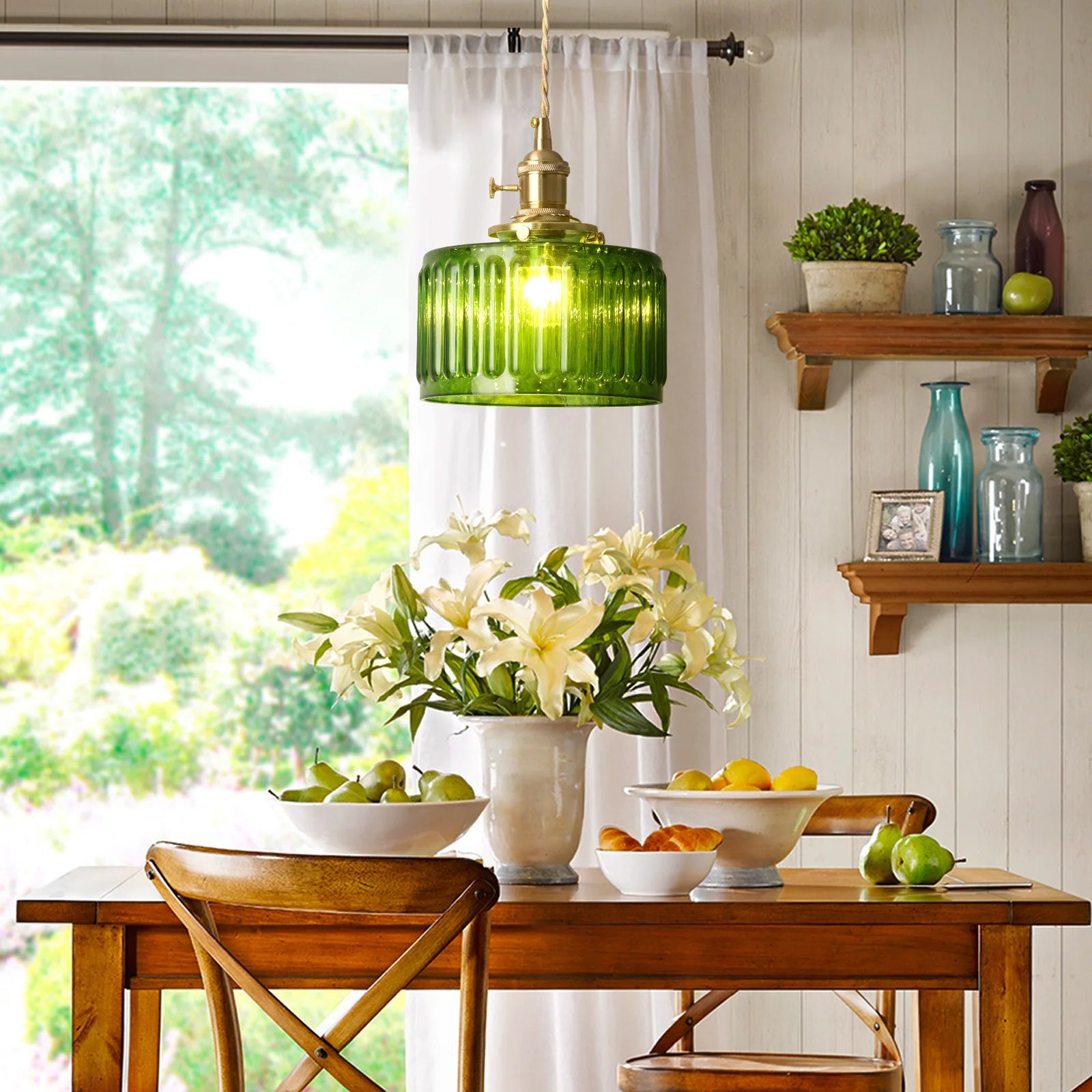 LED Crystal Pendant Light Green Chandelier Modern Hanging Ceiling Lamp