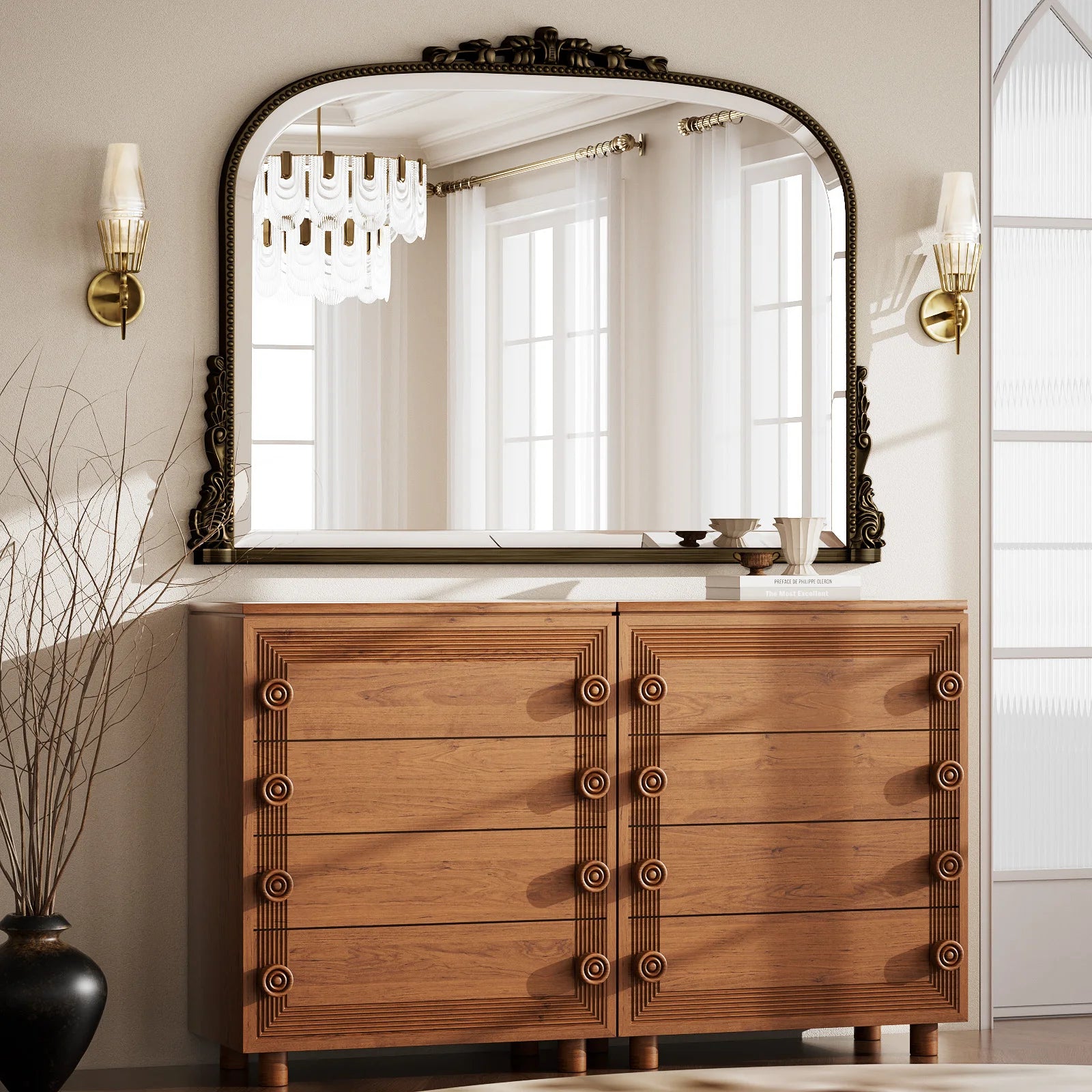 BEAUTYPEAK Arched Vanity Mirror Vintage Decor