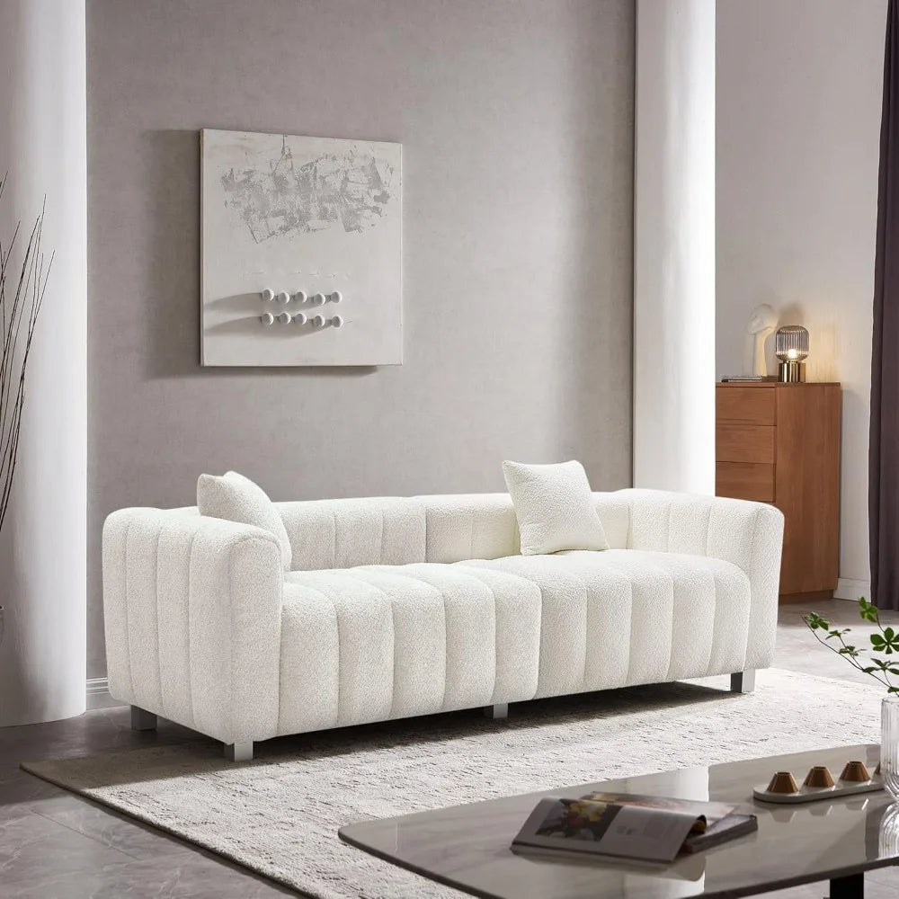 87.4" Deep Seat 3-Seater Bubble Teddy Velvet Sofa