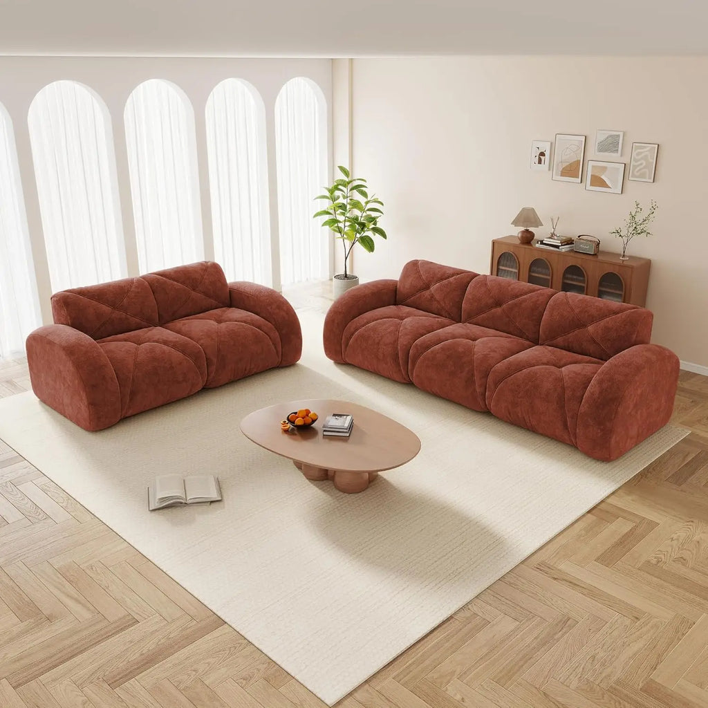 2-Piece Velvet Boneless Sofa Set, 2-Seat Loveseat & 3-Seat Sofa
