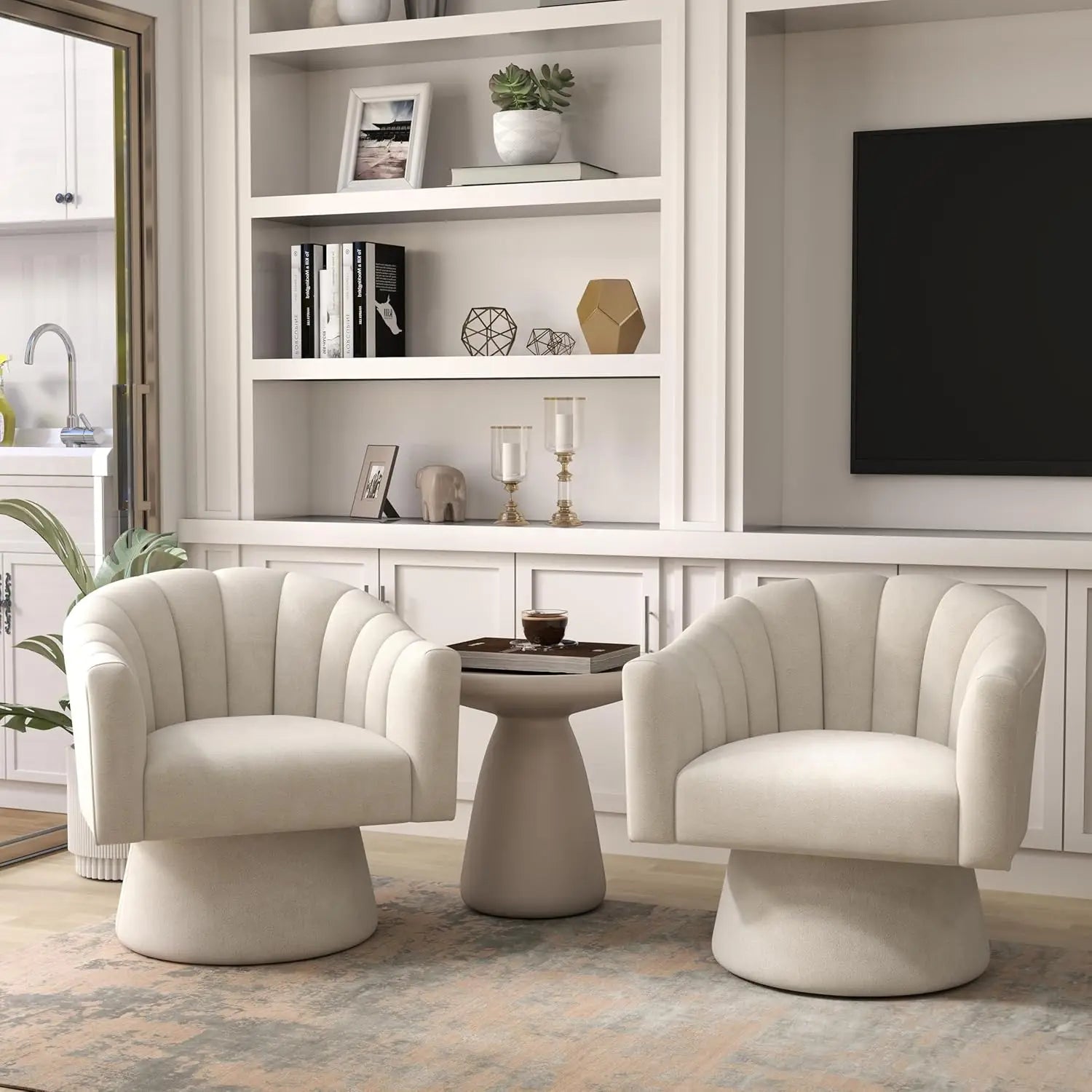360° Swivel Velvet Upholstered Barrel Chair Set 2 Overstuffed Armchair