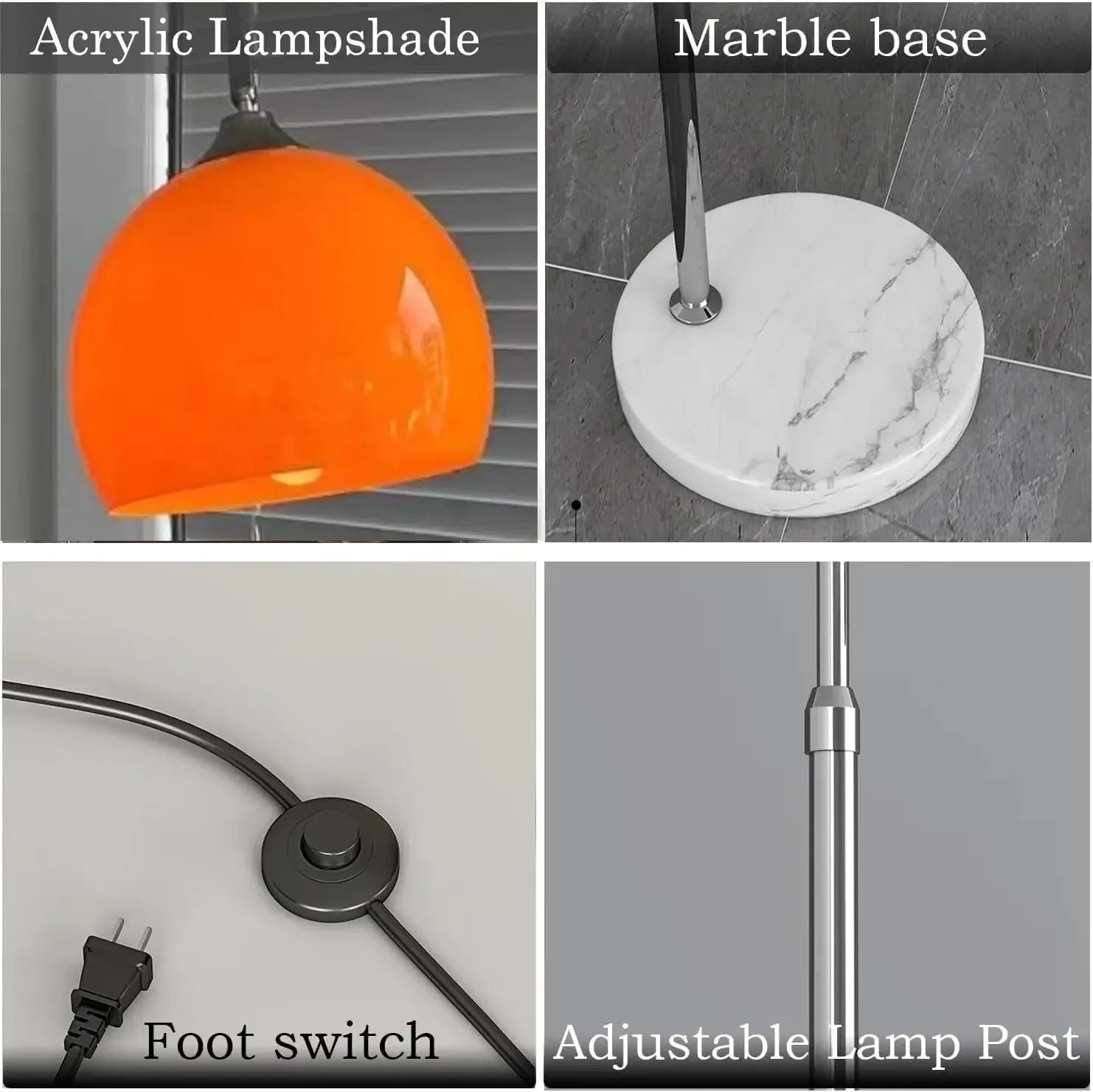 Nordic Orange Acrylic Shade Floor Lamp w/Arc