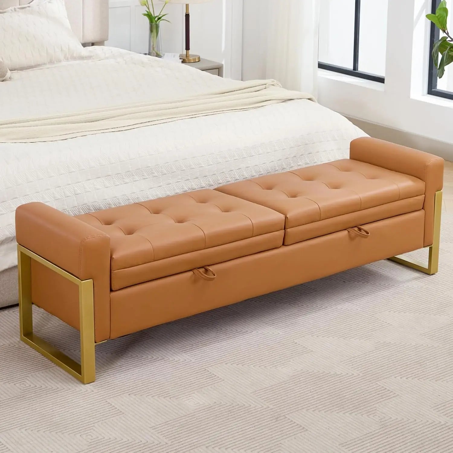 67" End of Bed Ottoman Storage Bench Golden Legs