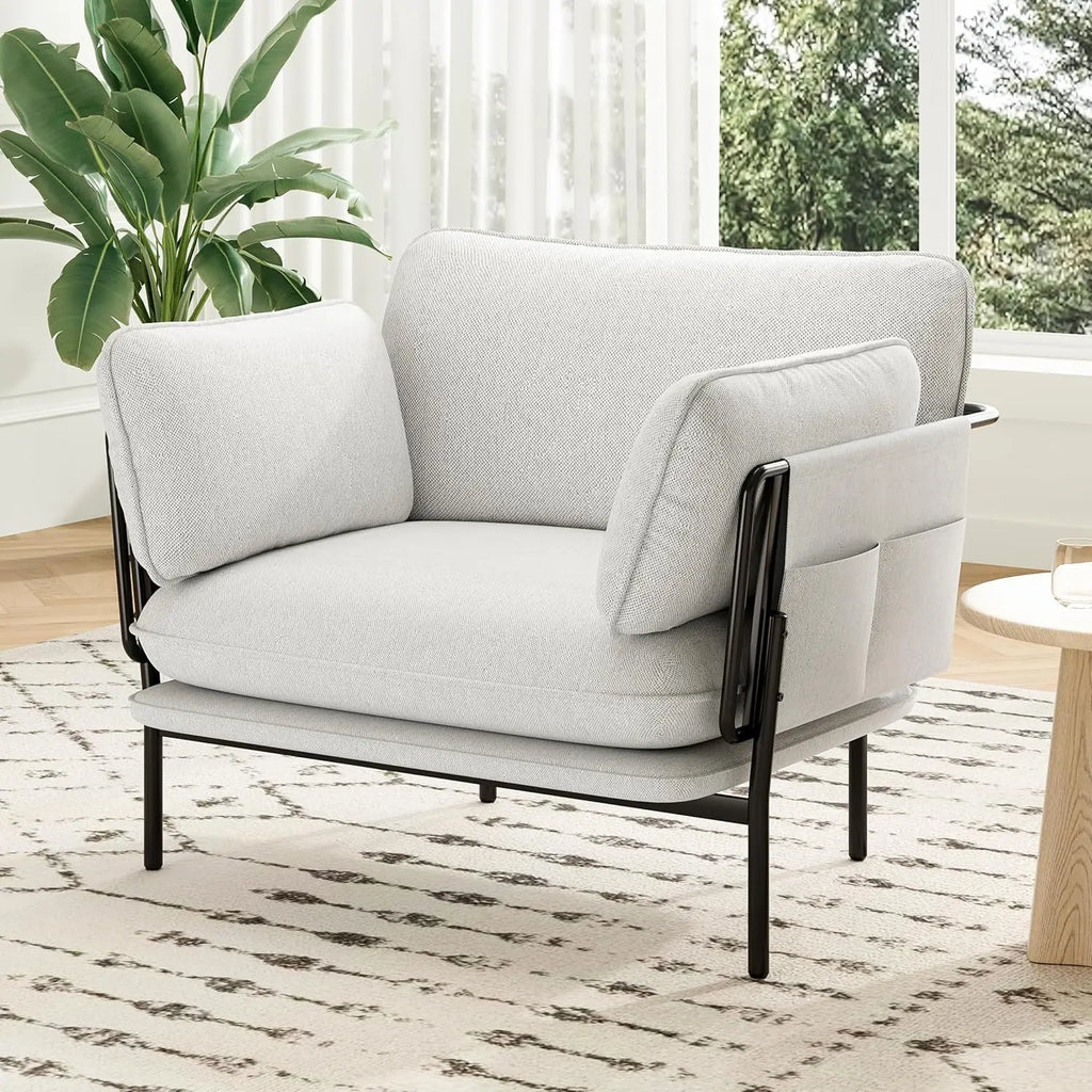 Oversized Accent Chair with Solid Metal Legs, Upholstered Fabric