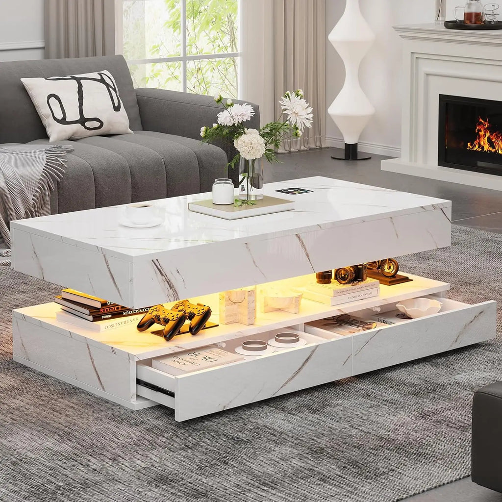 47" LED Coffee Table Lift Top Hidden Storage High Gloss