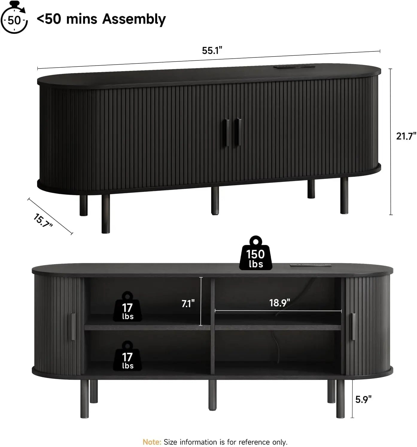 Entertainment Center Sliding Doors, Storage, Adjustable Shelves, Power Outlet
