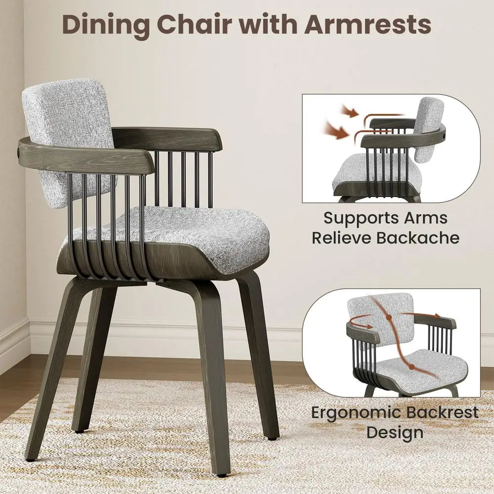 Dining Chairs Set-of-2 w/Arm and Wood Legs, holstered Fabric