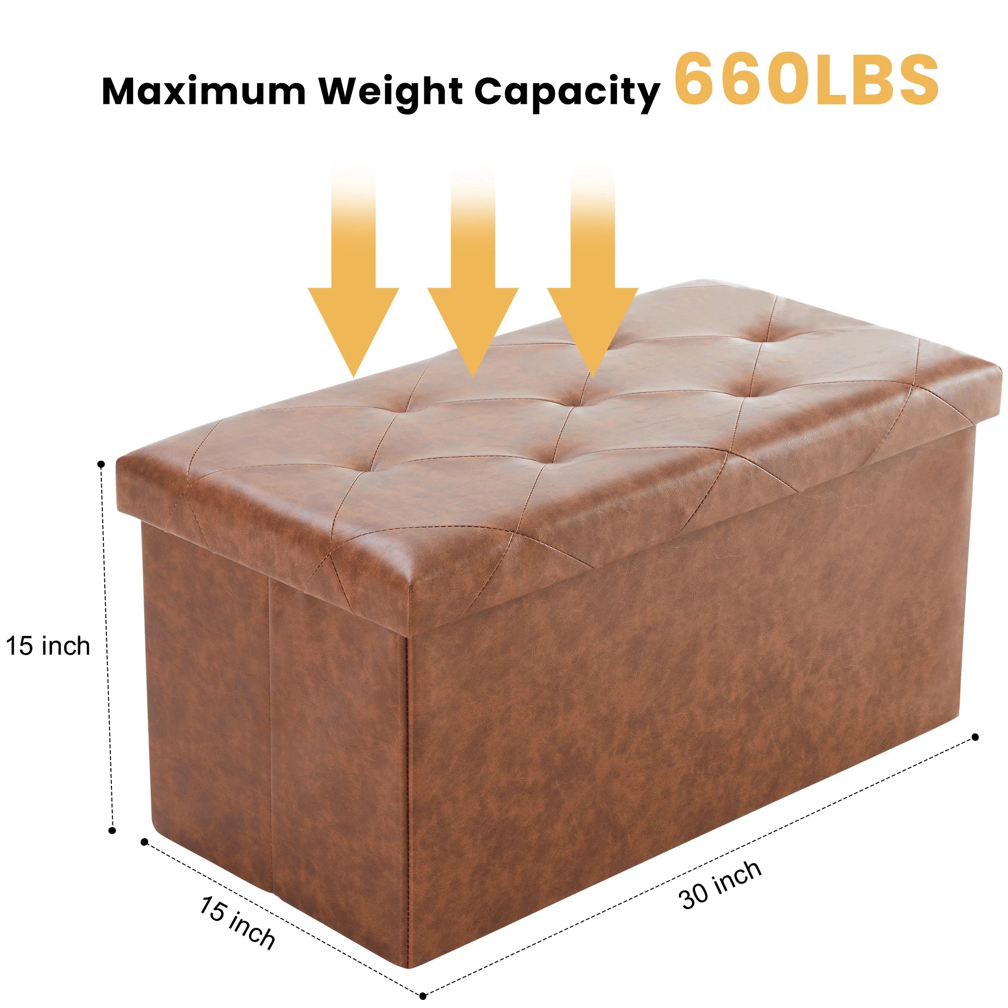 JHK 43IN Leather Folding Ottoman/Footrest Storage 660 lbs