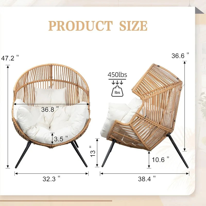 Oversized Wicker Patio Lounge Chair, Egg Chair, PE Rattan, Cushion
