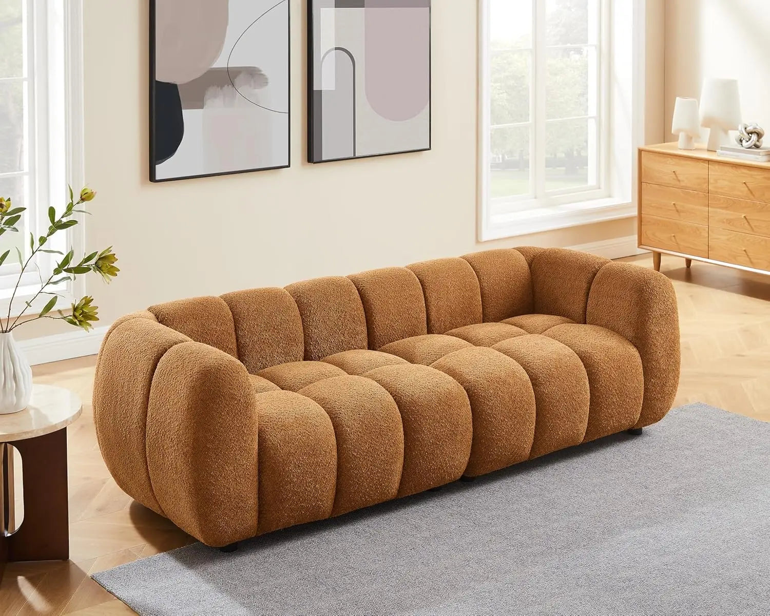 88" Oversized Boucle Fabric Sofa Tufted Deep Seat Couch, 3-Seats