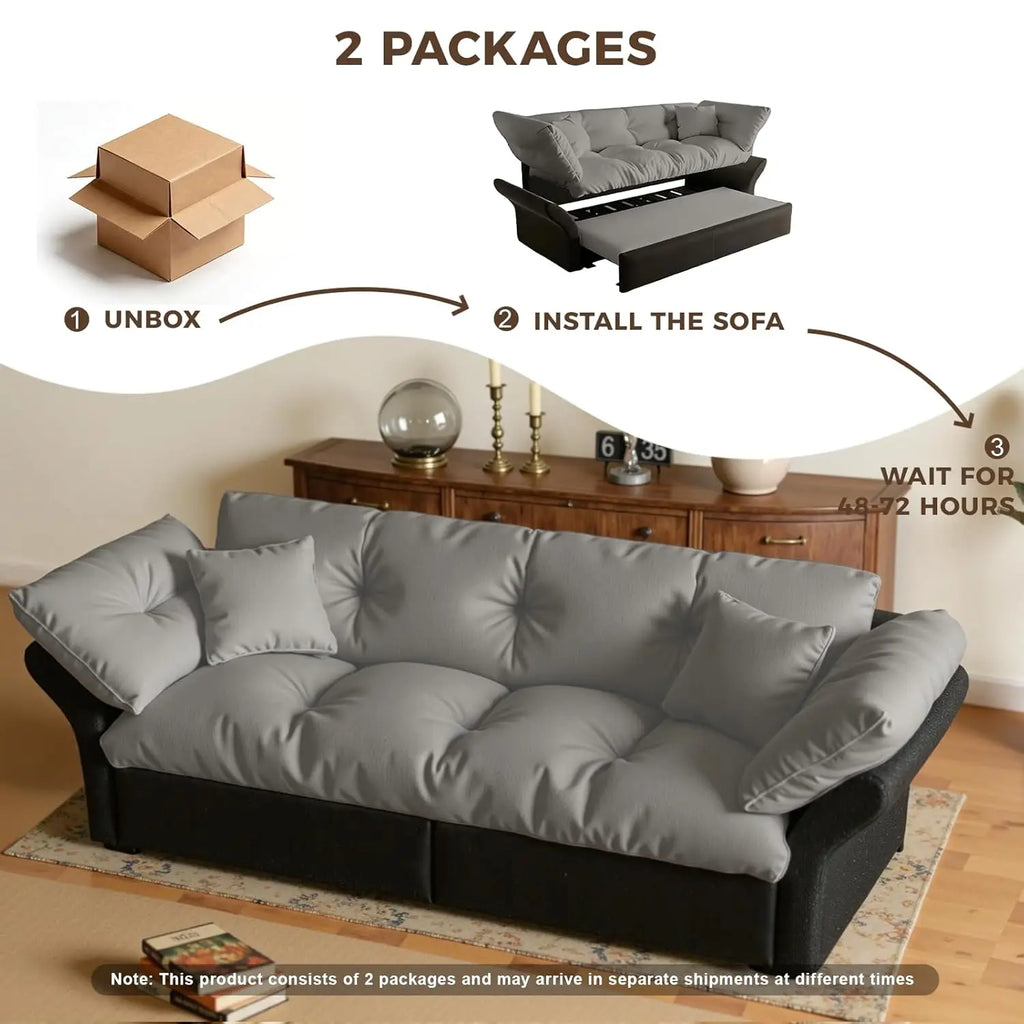 74.8" 3-in-1 Queen Velvet Convertible Pull-Out Sofa Bed, Pockets