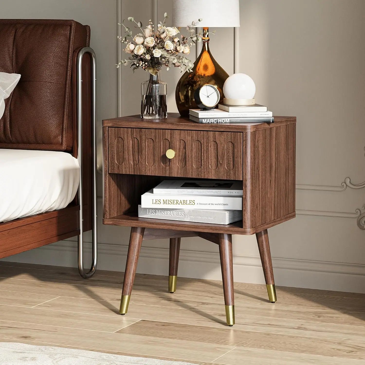 End Table, Drawer, Open Shelf, Charging Station, Capped Legs