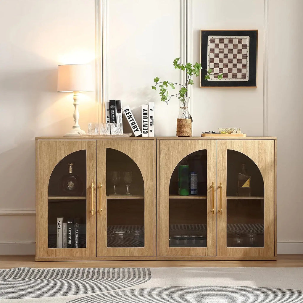 63" Set of 2 Small Buffet Cabinets Arched Glass Doors