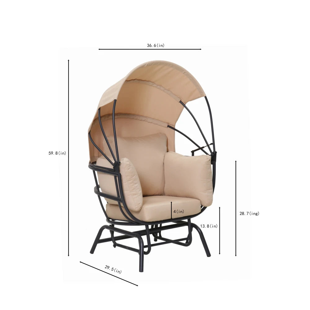 Luxury Egg Chair - Powder-Coated  Steel Frame w/Polyester Cushion, Retractable Canopy