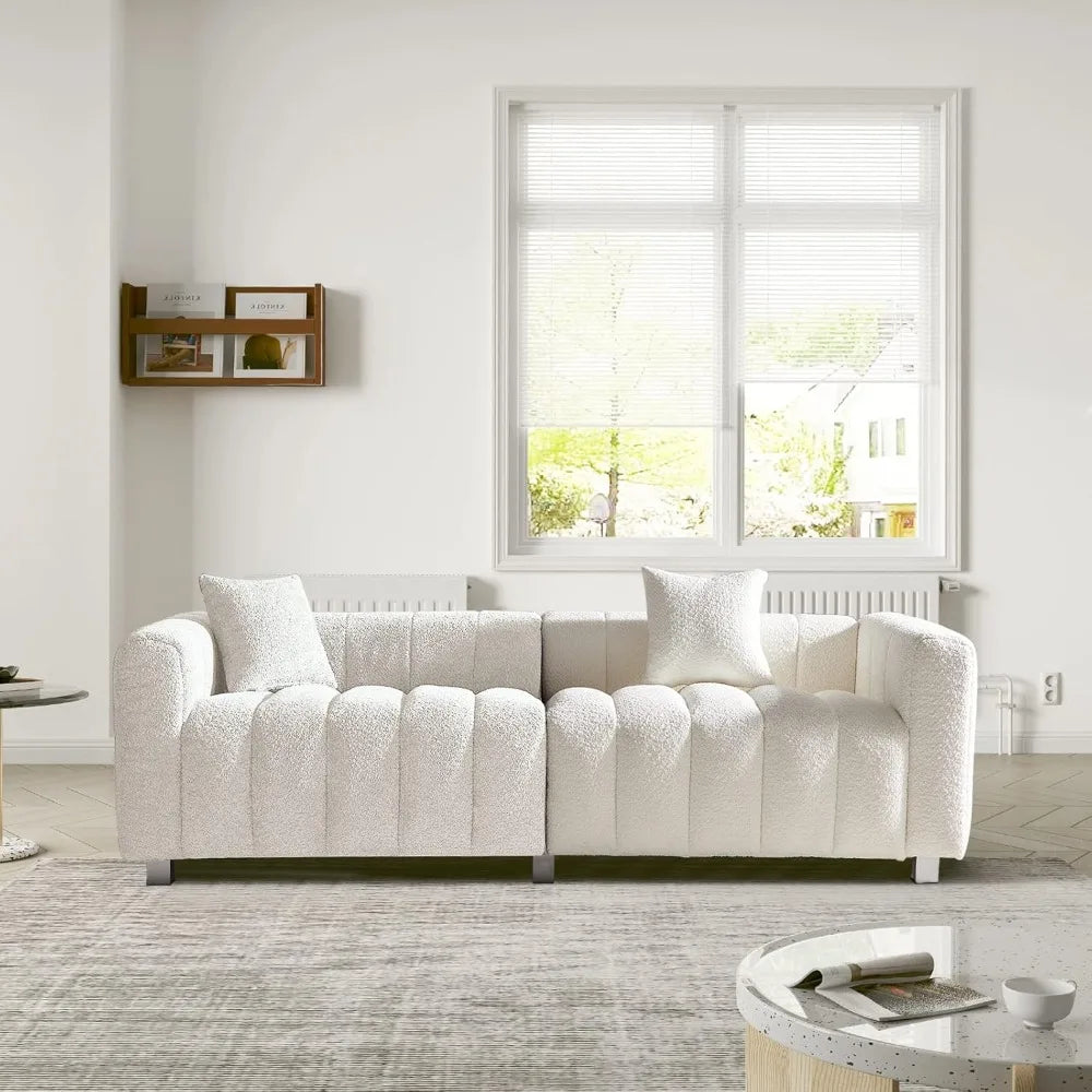 87.4" Deep Seat 3-Seater Bubble Teddy Velvet Sofa