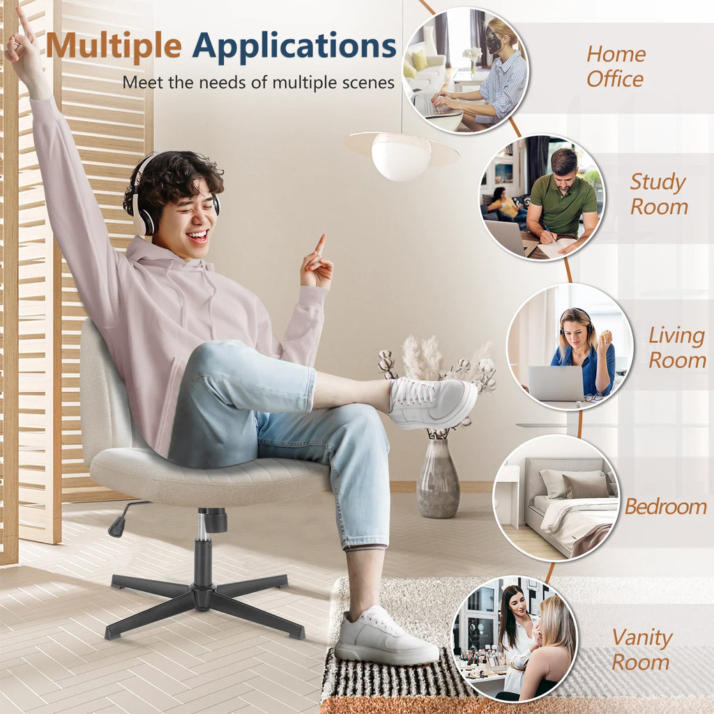 Cross Legged Rocking Gaming Chair Armless Wide Adjustable Swivel