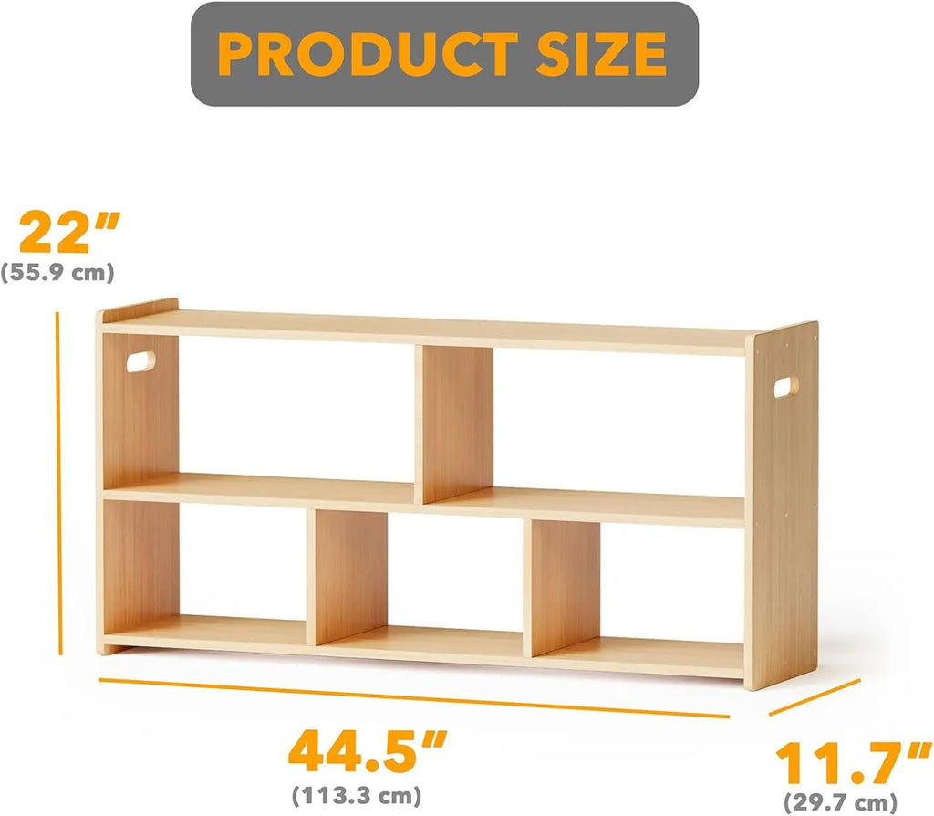 5-Compartment Bookshelf,  Montessori Bookcase Toy Storage, Natural Finish, 44.5" Wide