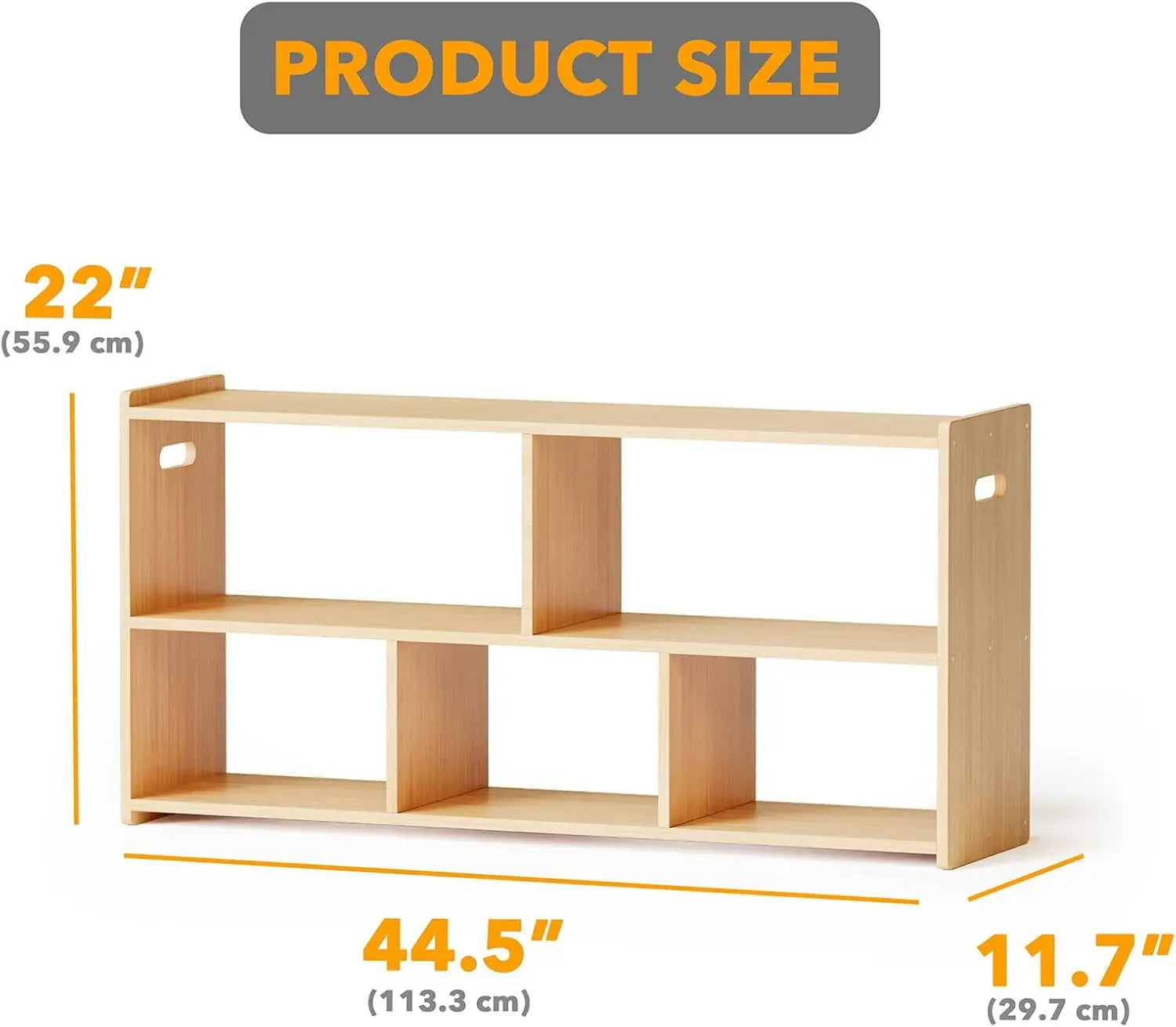 5-Compartment Bookshelf,  Montessori Bookcase Toy Storage, Natural Finish, 44.5" Wide