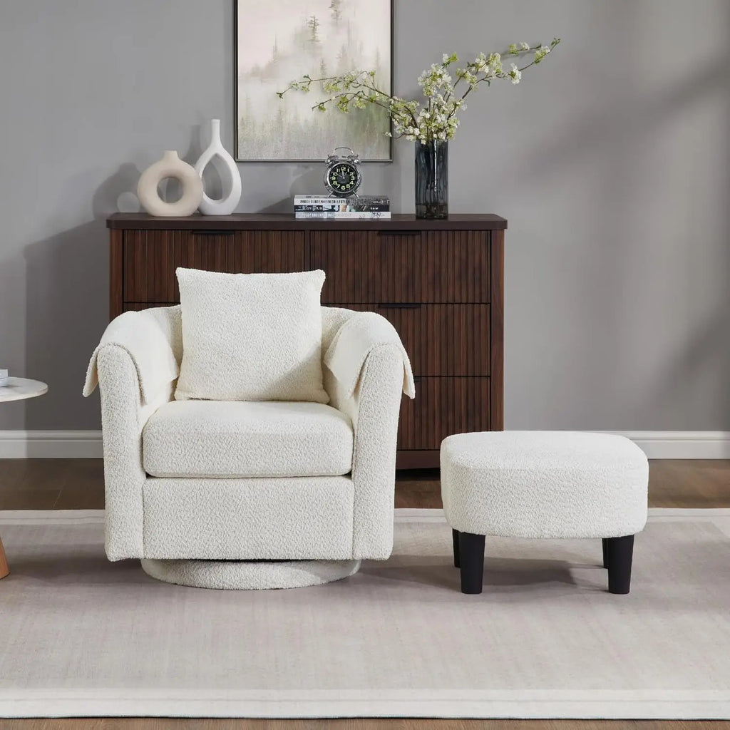 42" Oversized Upholstered Accent Chair, Swivel Barrel Chair, Storage Ottoman
