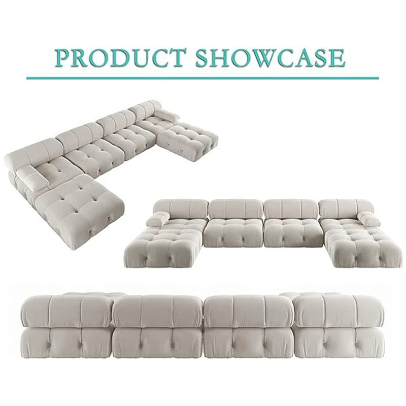 Sdorens 138" Sectional Couch U-Shape Velvet Sofa 2 Ottomans