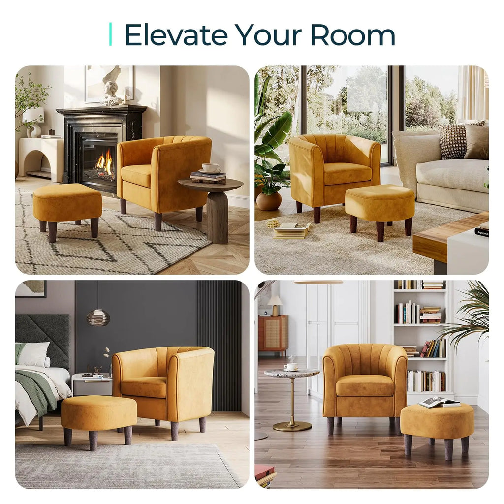 Barrel Comfy Armchair Round Arms,  Ottoman/Footrest