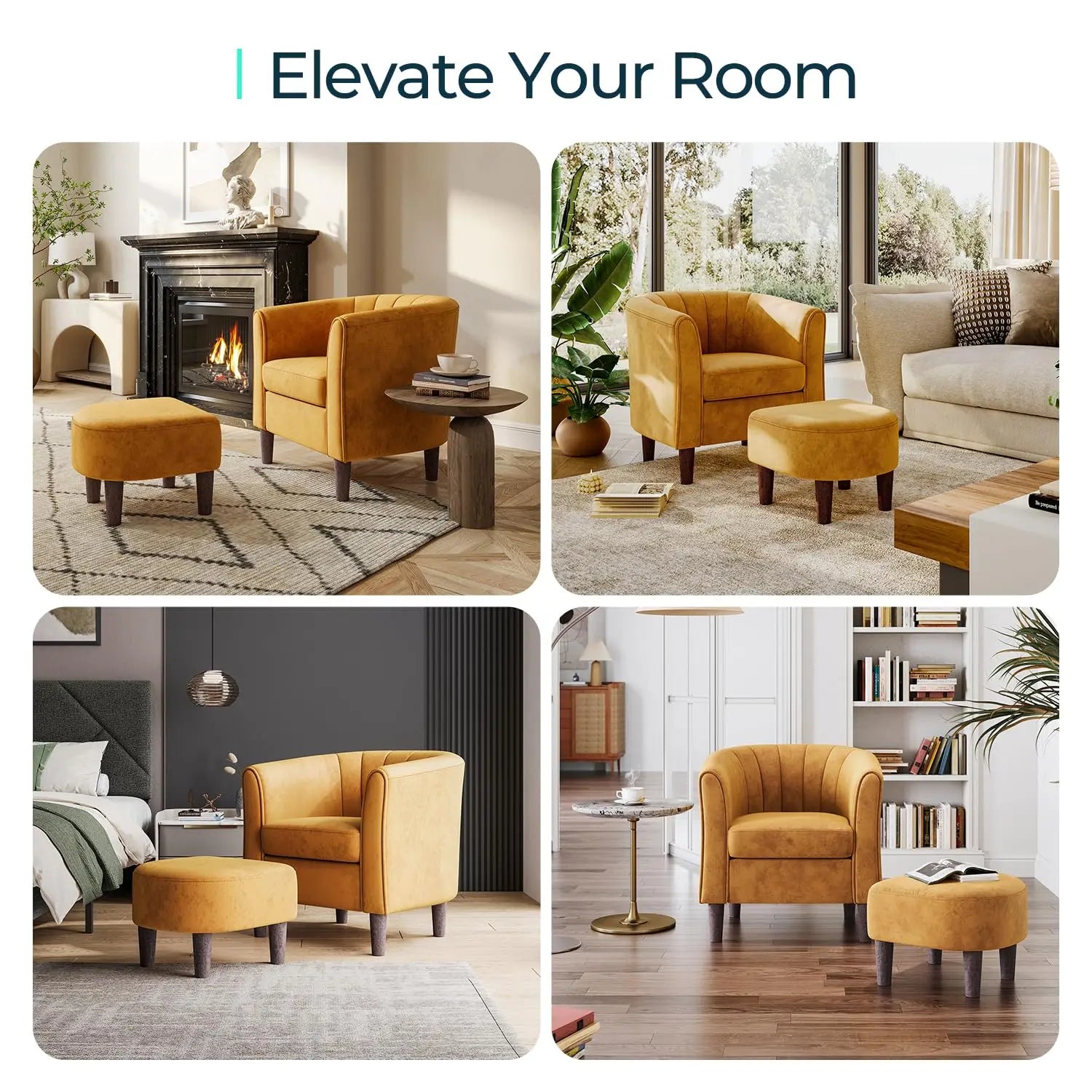 Barrel Comfy Armchair Round Arms,  Ottoman/Footrest