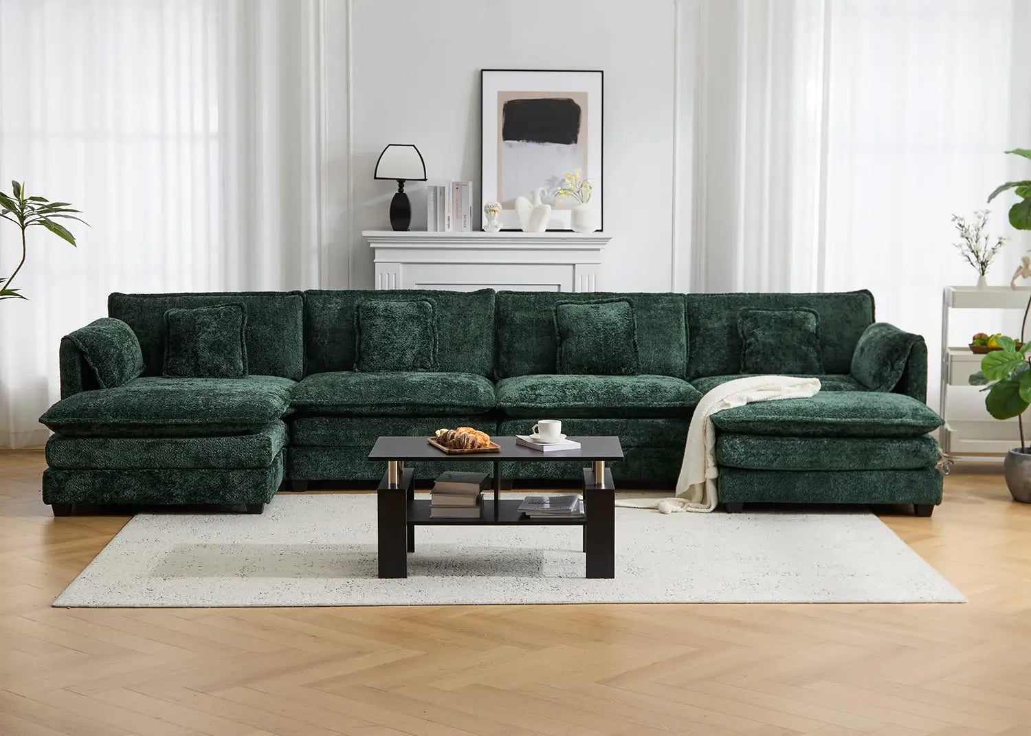147.8" Cloud U-Shaped Modular Sectional Sofa, Movable Ottoman Deep Seat