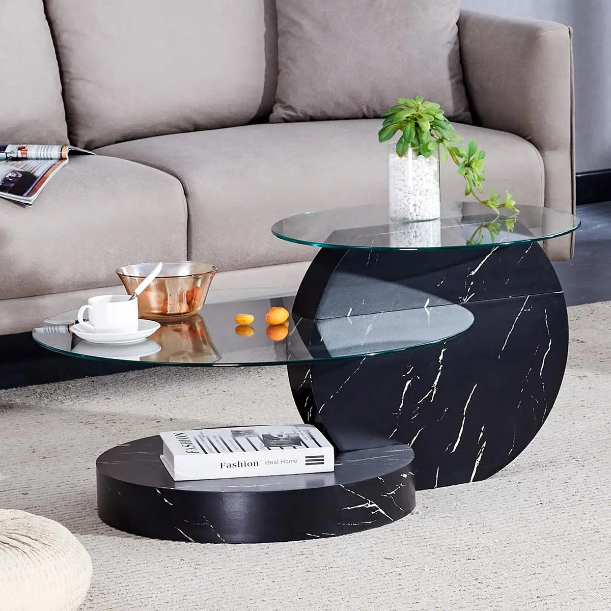 3IN Large Glass Round Coffee Tabletops｜3-Tier Tempered Glass｜