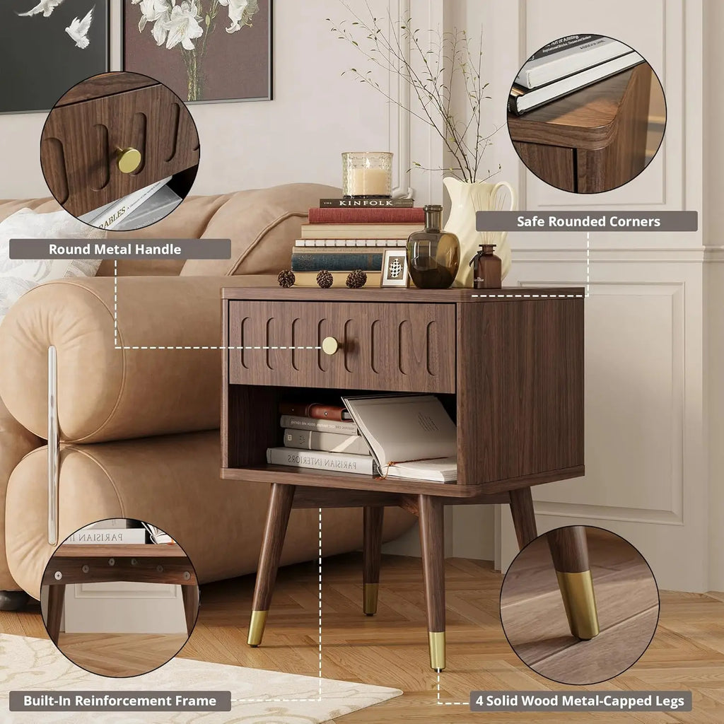 End Table, Drawer, Open Shelf, Charging Station, Capped Legs