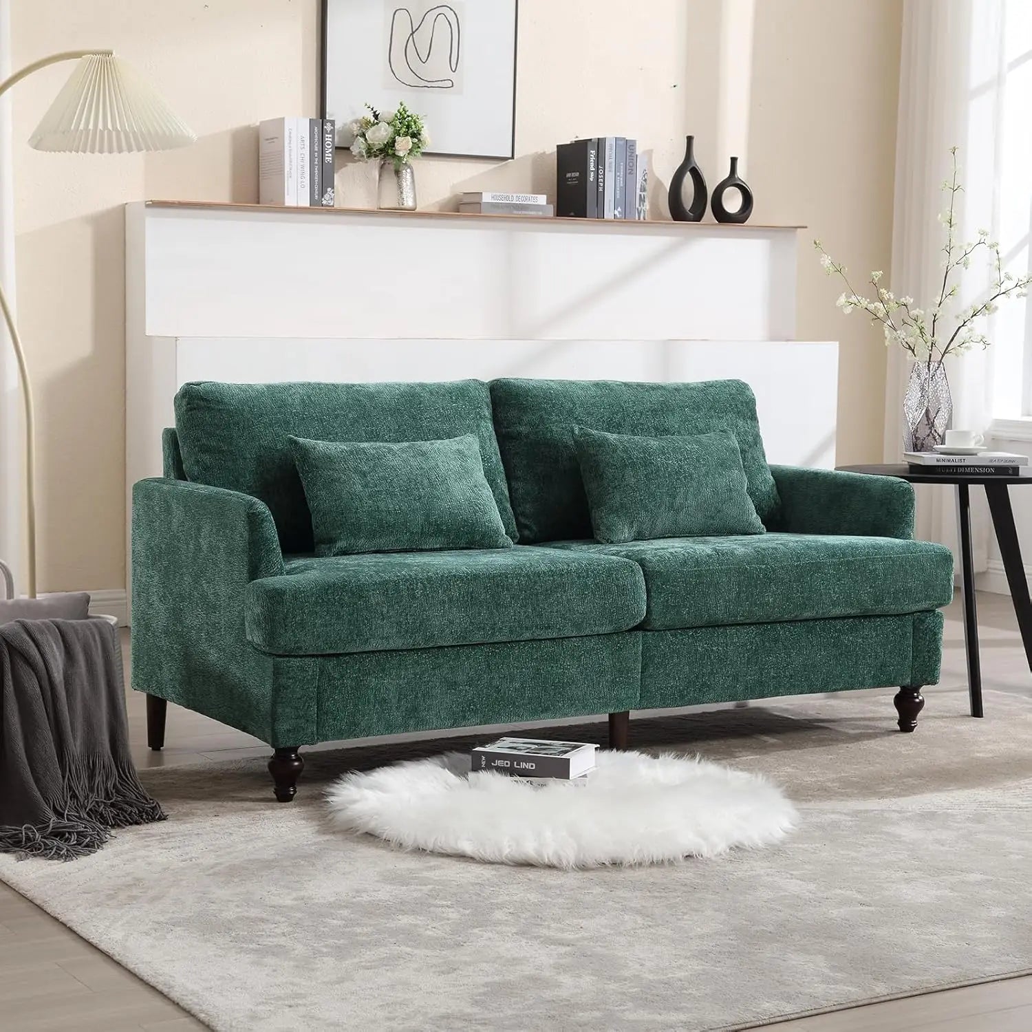 70 inch Loveseat Upholstered Chenille Sofa, Wood Legs