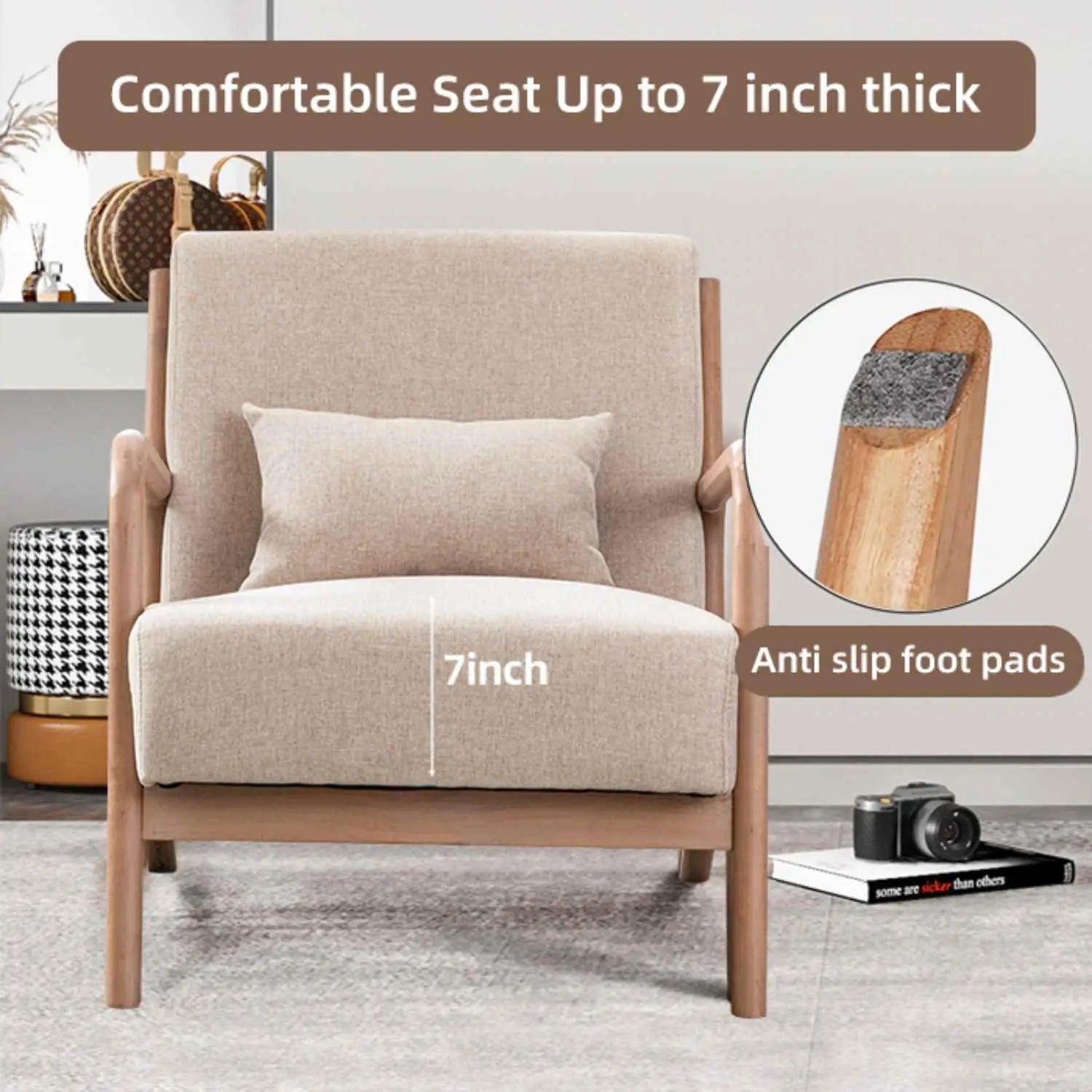 Mid-Century Modern Accent Chair Upholstered with Waist Cushion