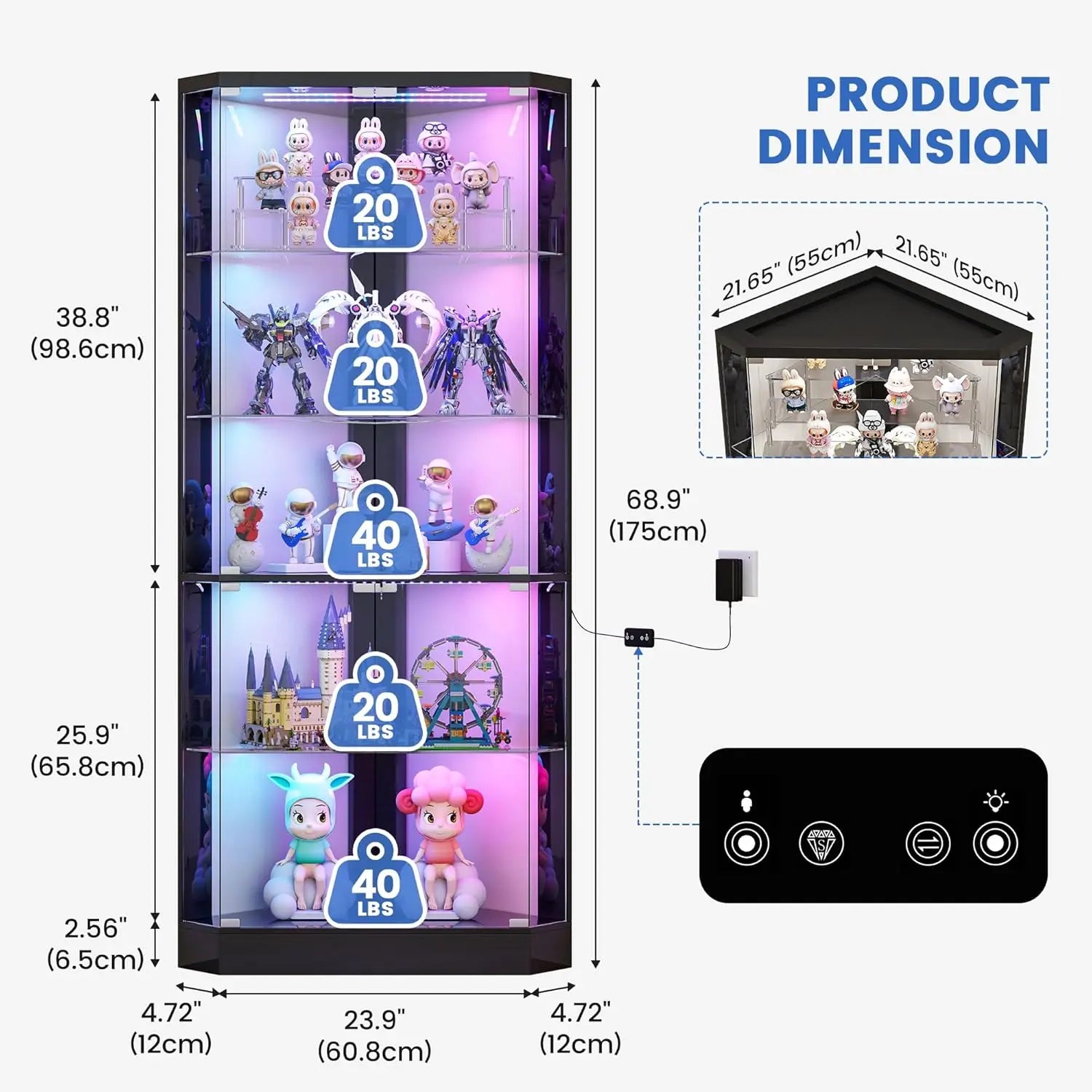 Corner Cabinet RGB Lights, 5-Tiers Cabinet Display with Lock, 69" Tall