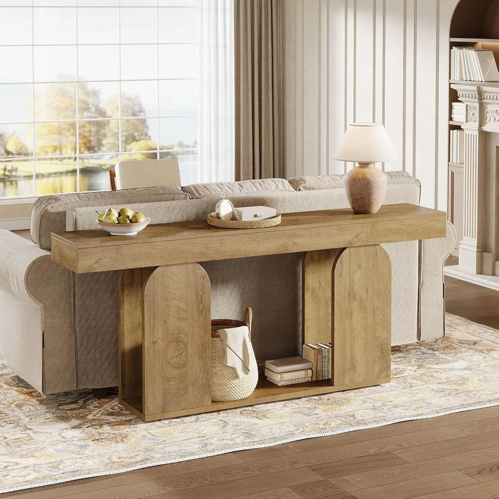 70.9-Inch Extra Long Farmhouse Console Table, 2-Tier Storage Shelf
