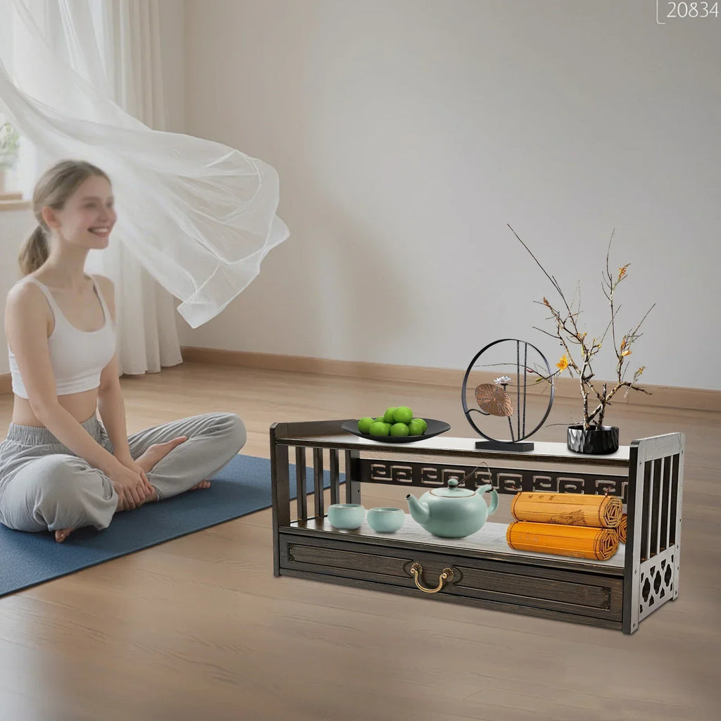 Meditation Altar Table Drawer Organizer, 69x25x28cm Walnut, Max Load 25kg