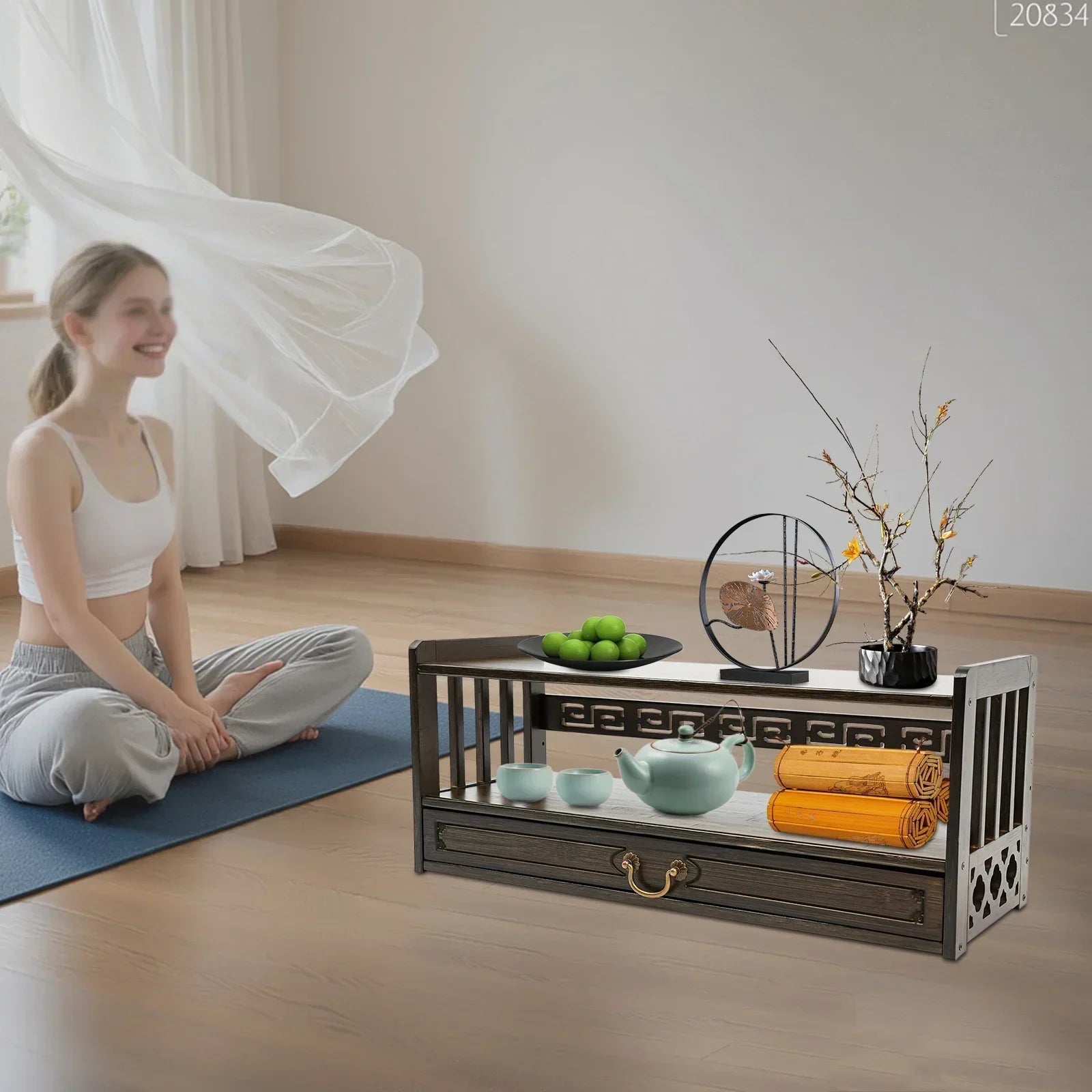 Meditation Altar Table Drawer Organizer, 69x25x28cm Walnut, Max Load 25kg