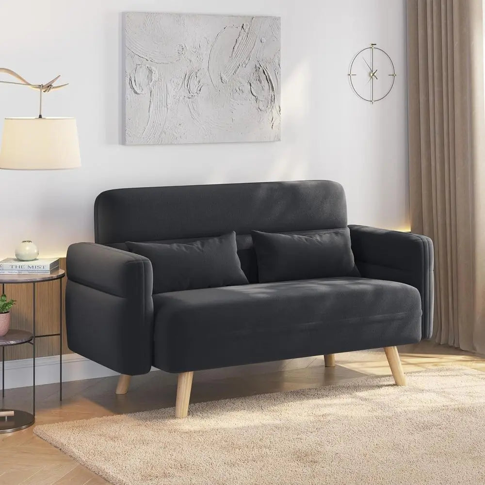 46IN  Fabric Sofa Loveseat with Lumbar Pillows, Solid Wood Legs