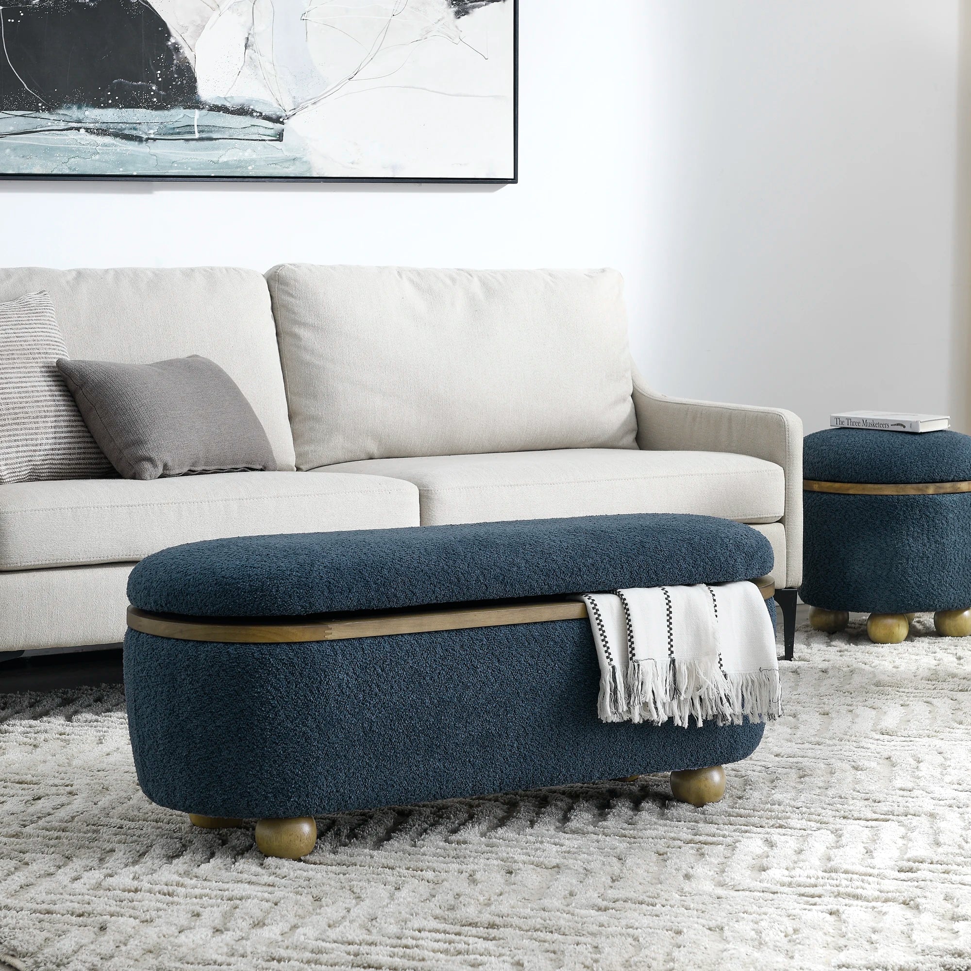 43.31" Ottoman Bench, Hidden Storage, Footrest Stool