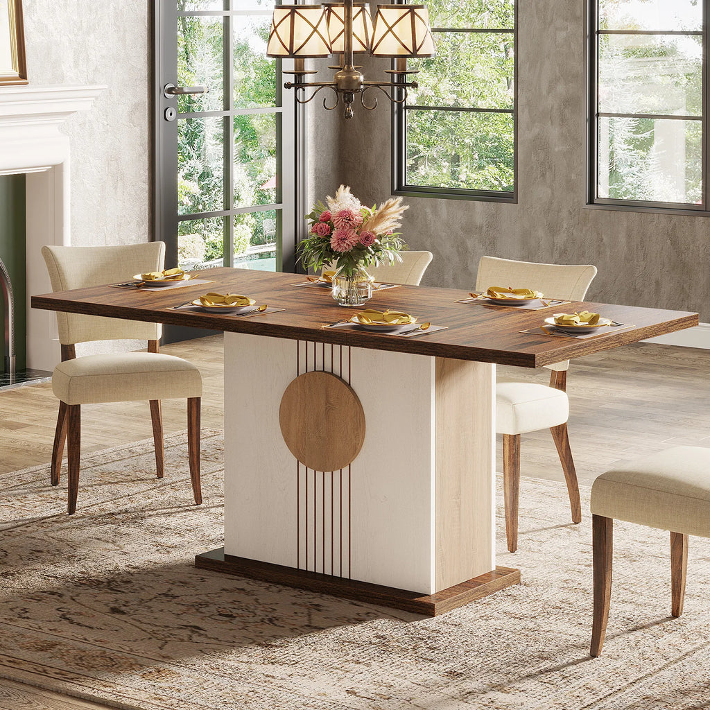 55" Rectangular Farmhouse Wood Dining Table for 4 to 6 People