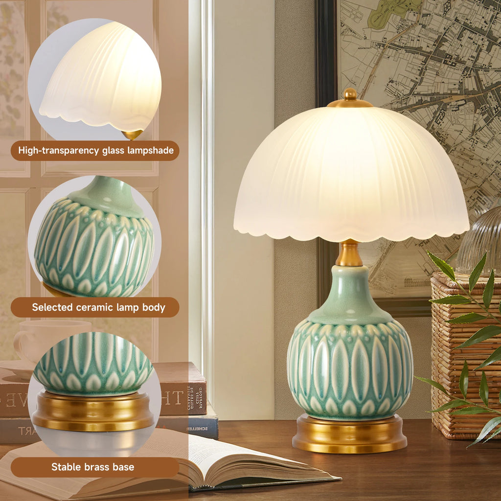Vintage Gold Table Lamp, 40.64cm, Chinese Green Glass Lamp