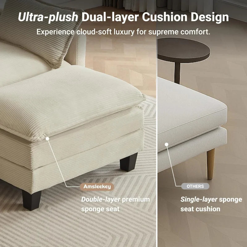 111.5 U-Shaped Corduroy Sectional 3-Seater Cloud Couch