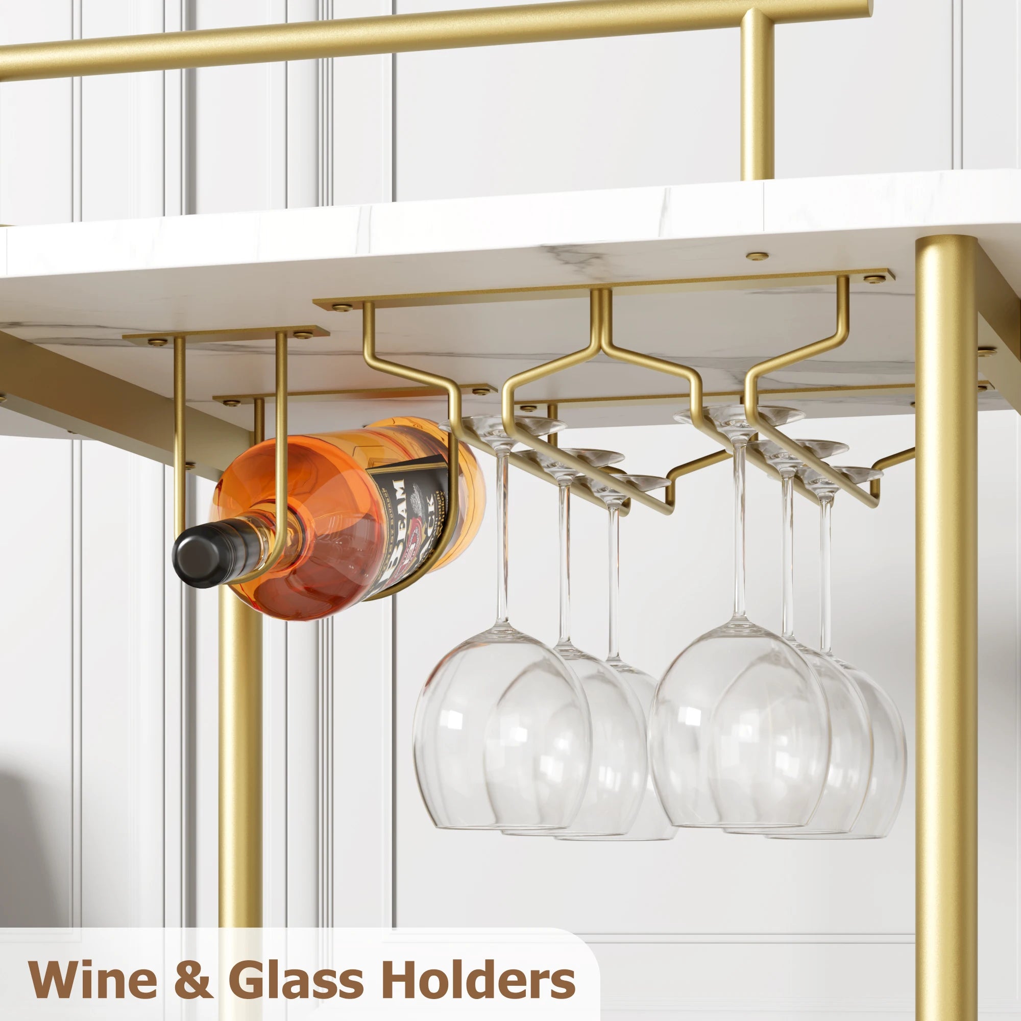 Gold Bar Carts 4-Tiers Mobile Bar On Wheels Wine Rack