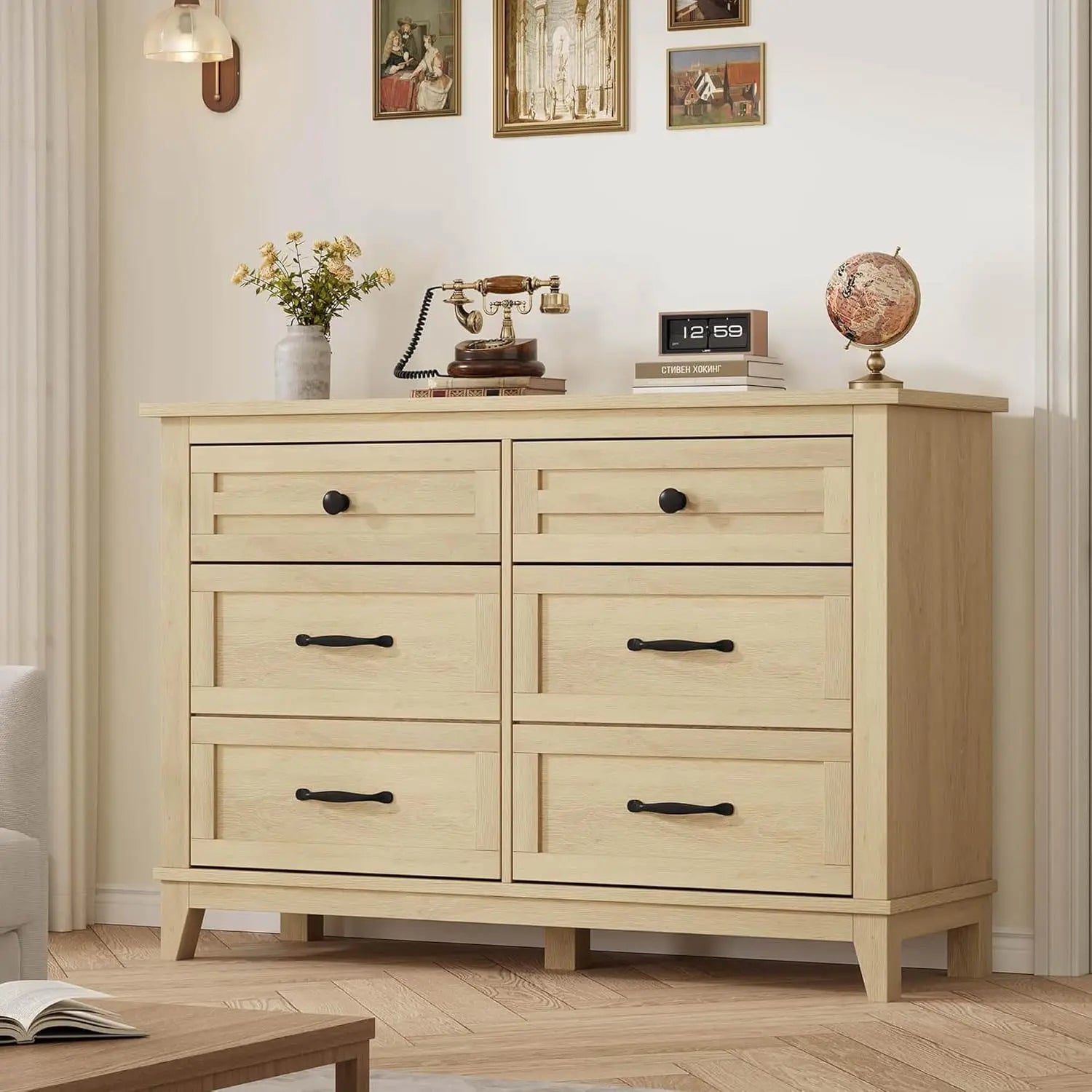 6-Drawer Dresser 47IN Wide Freestanding, Wooden Storage Chest